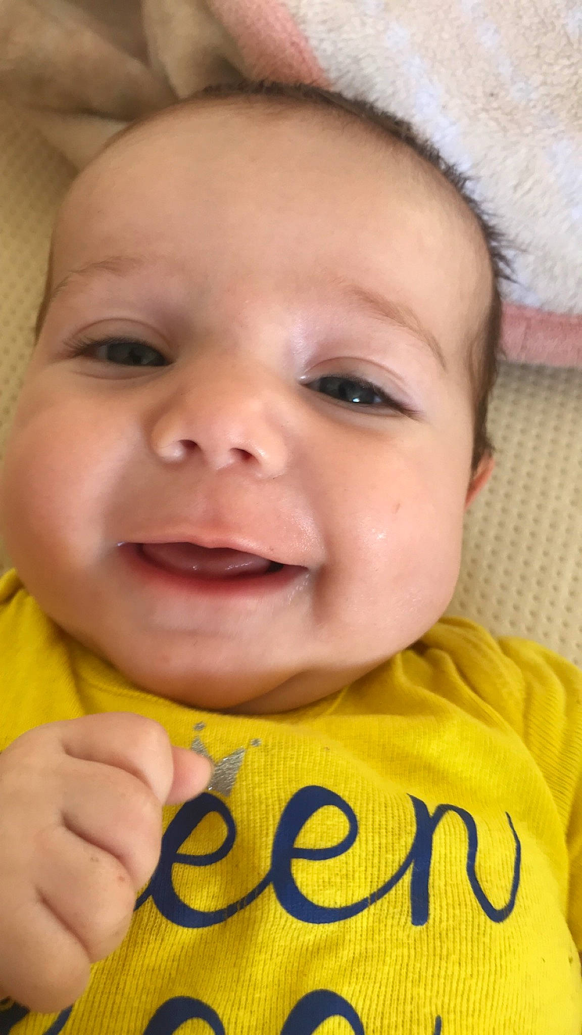 Aurora is registered to the contest to win money with this photo: baby, baby_toddler_clothing, cheek, chin, eye, eyebrow, eyelash, facial_expression, forehead, gesture, happy, iris, lip, mouth, nose, organ, person, photograph, product, skin