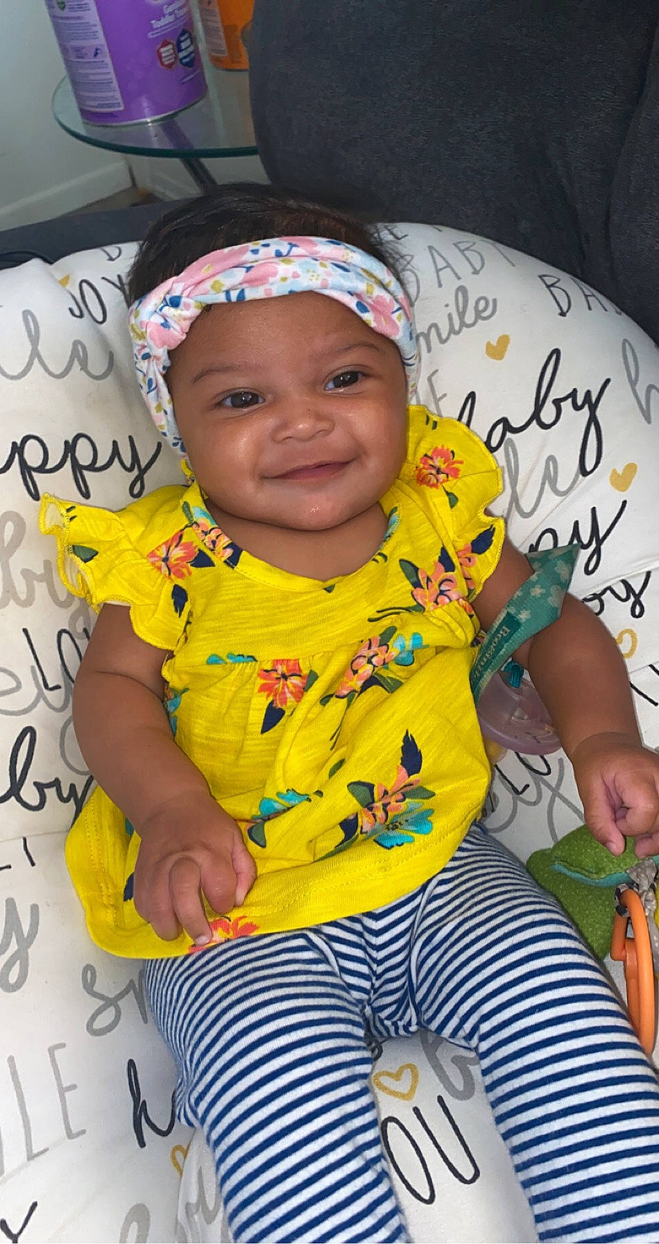 Giavanna is registered to the contest to win money with this photo: baby, child, headwear, joy, person, smile, toddler, yellow