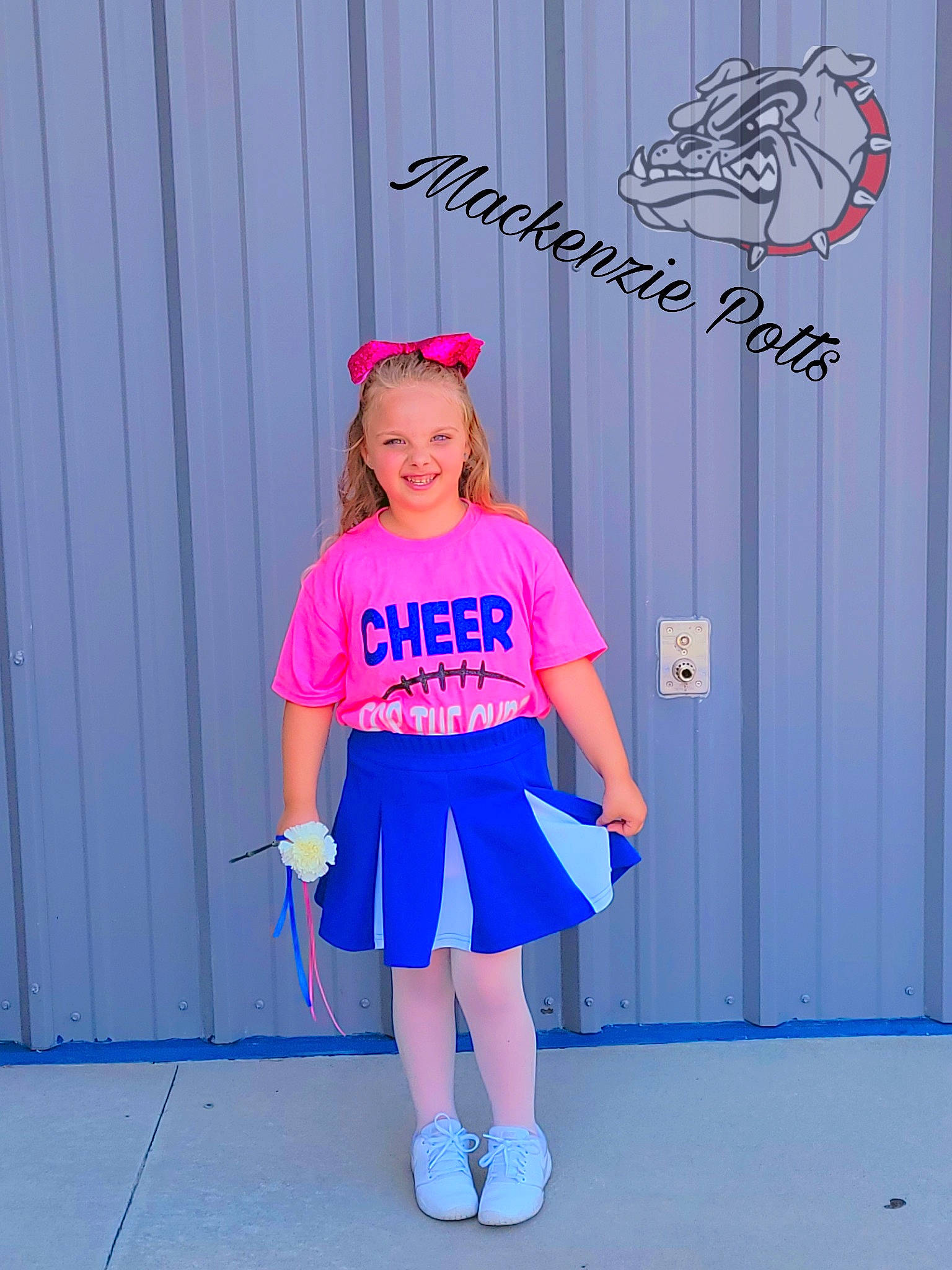 Mackenzie is registered to the contest to win money with this photo: boot, child, door, electric_blue, happy, hat, human_leg, joy, knee, magenta, person, pink, purple, recreation, sleeve, sock, sportswear, standing, t_shirt, thigh