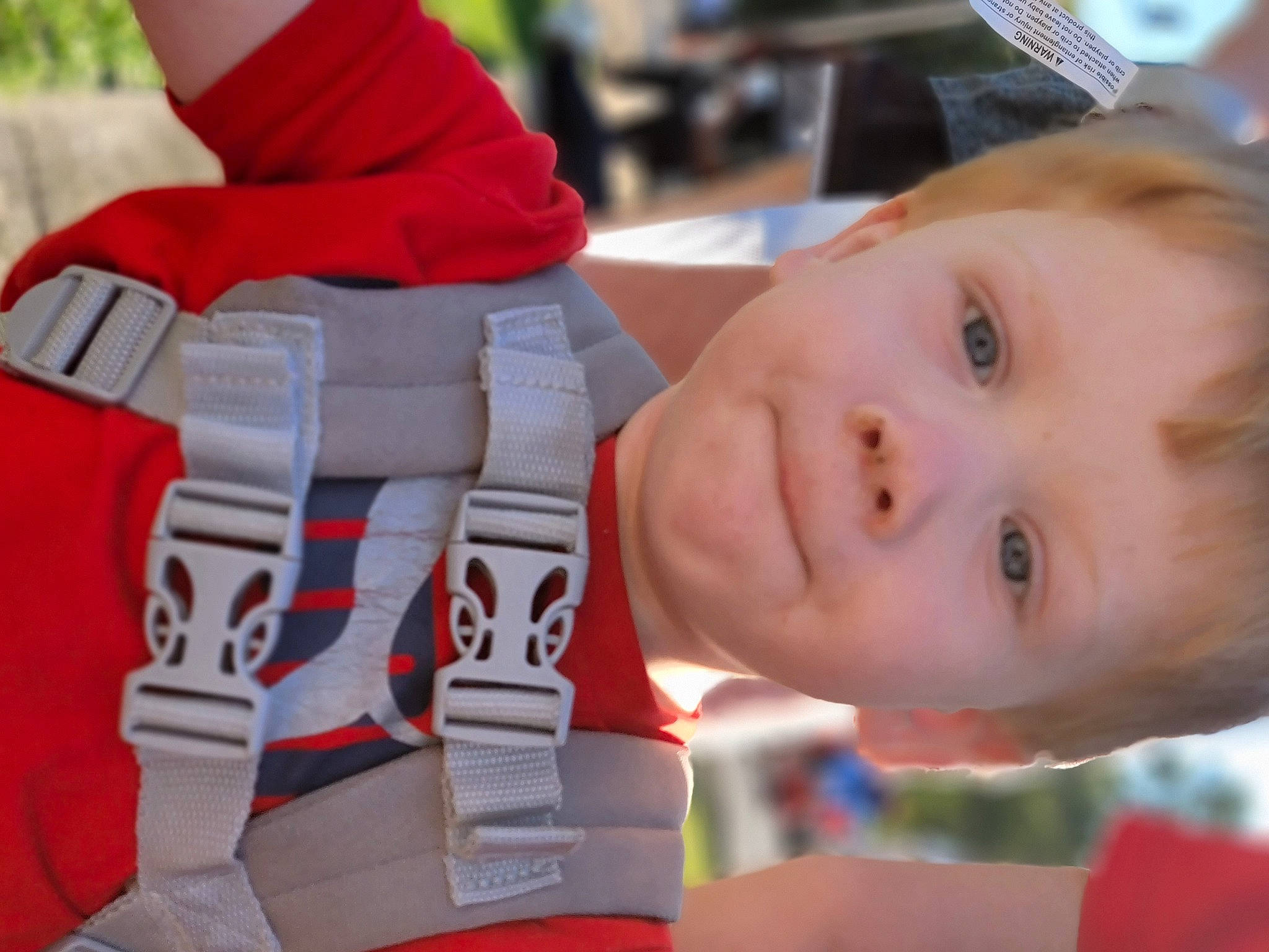 Walker joined the competition — help win amazing prizes! baby, carmine, cheek, child, fun, glove, grass, happy, leisure, mouth, nose, person, personal_protective_equipment, play, player, product, recreation, smile, sports_gear, sportswear