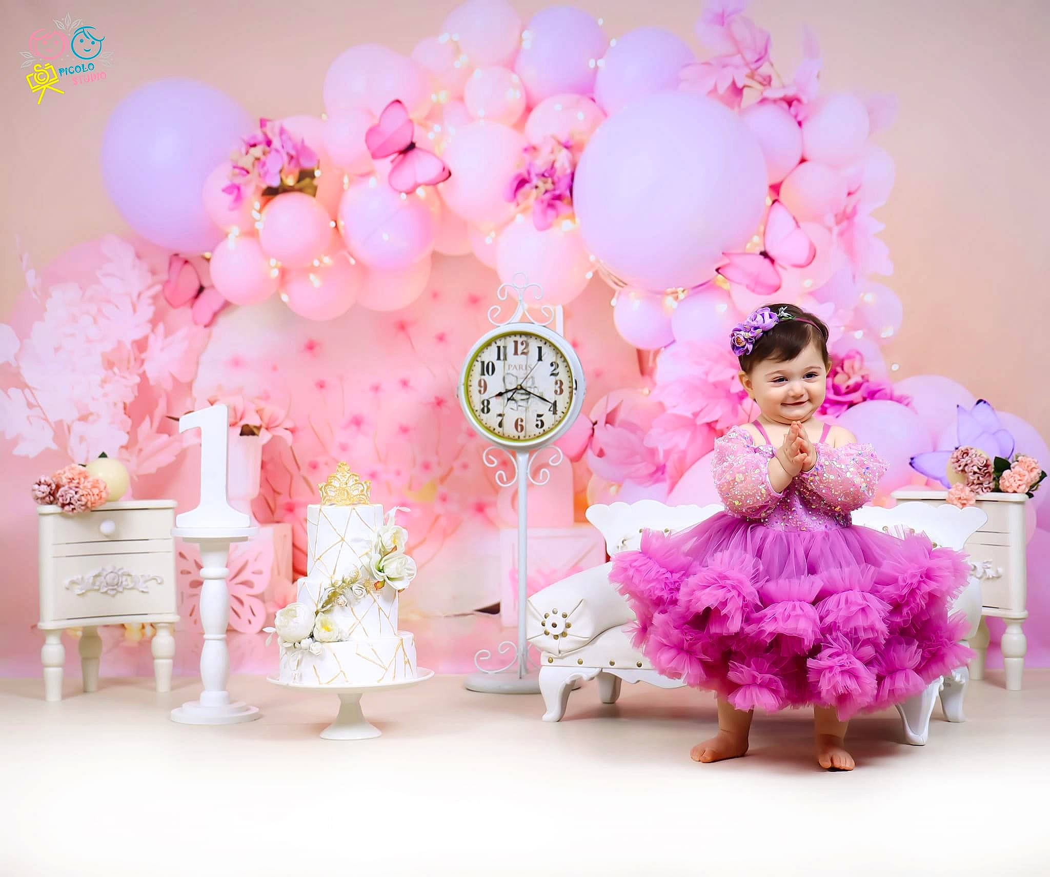 Nene is registered to the contest to win money with this photo: baby_toddler_clothing, balloon, cut_flowers, decoration, dress, embellishment, event, happy, joy, magenta, mythical_creature, party, party_supply, peach, person, petal, pink, plant, room, ruffle