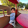 Luca joined the competition — help win amazing prizes! toddler, child, playground, smiling, outdoor, sand, trees, red_structure, blue_shirt, shorts, sneakers, park, sunlight, happy, people, play, daylight, nature, recreation, casual_clothing