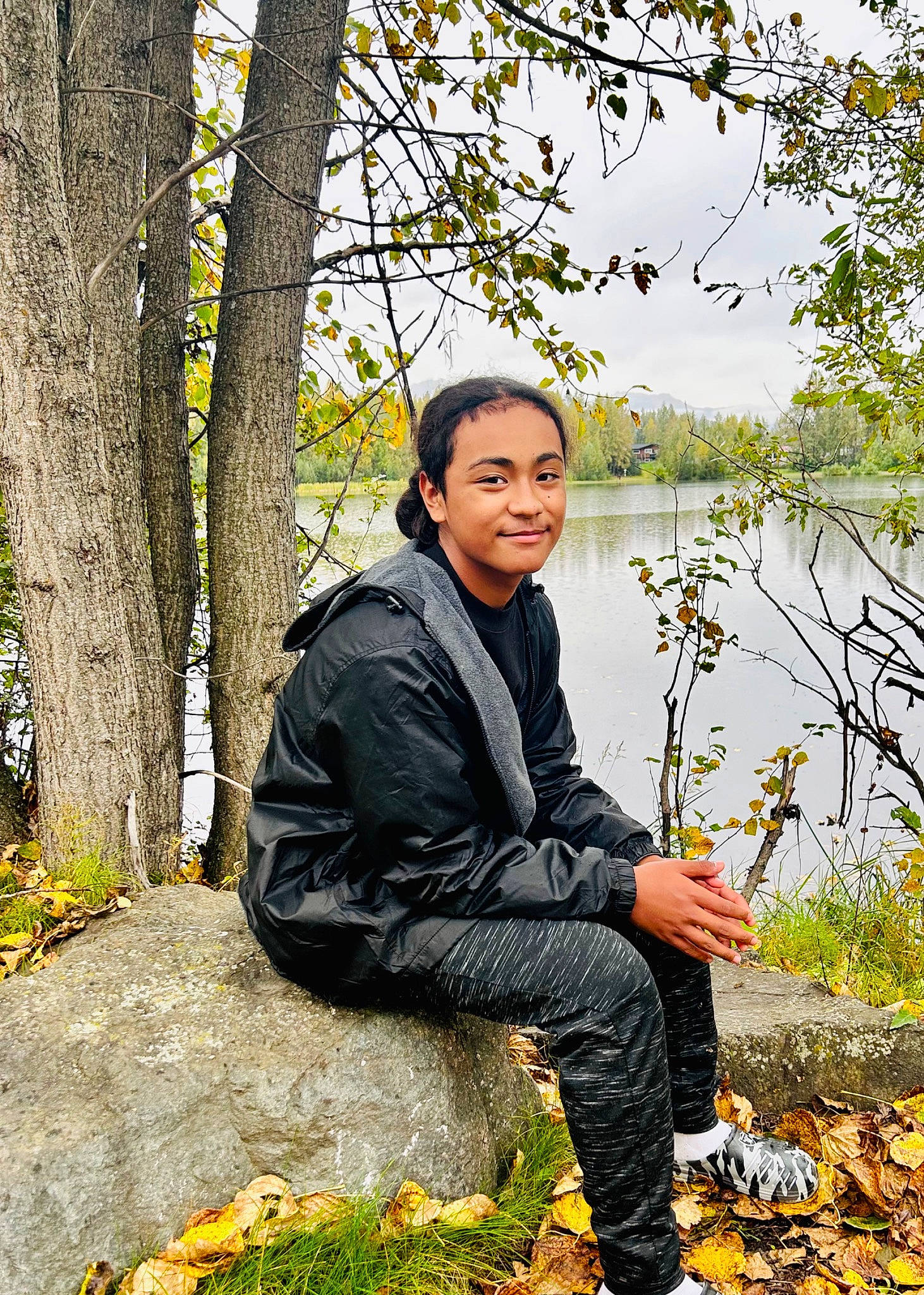 Tusiata joined the competition — help win amazing prizes! botany, branch, deciduous, forest, grass, happy, jacket, joy, lake, leaf, leisure, natural_landscape, people_in_nature, person, plant, sky, smile, tree, water, wood