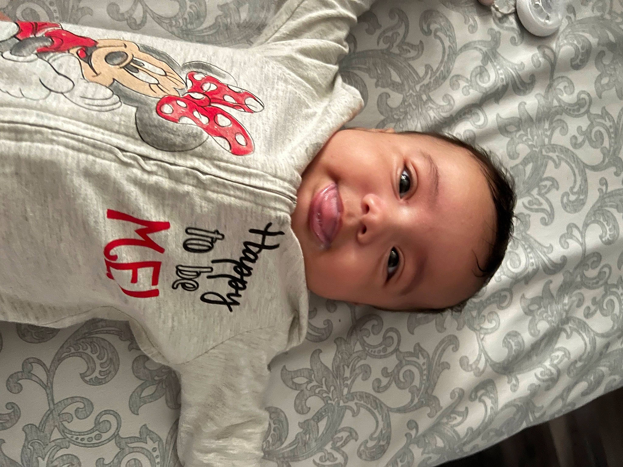 Alyanna joined the competition — help win amazing prizes! baby, baby_safety, baby_toddler_clothing, bedding, child, comfort, eye, face, font, happy, head, linens, pattern, person, room, skin, sleeve, smile, t_shirt, textile