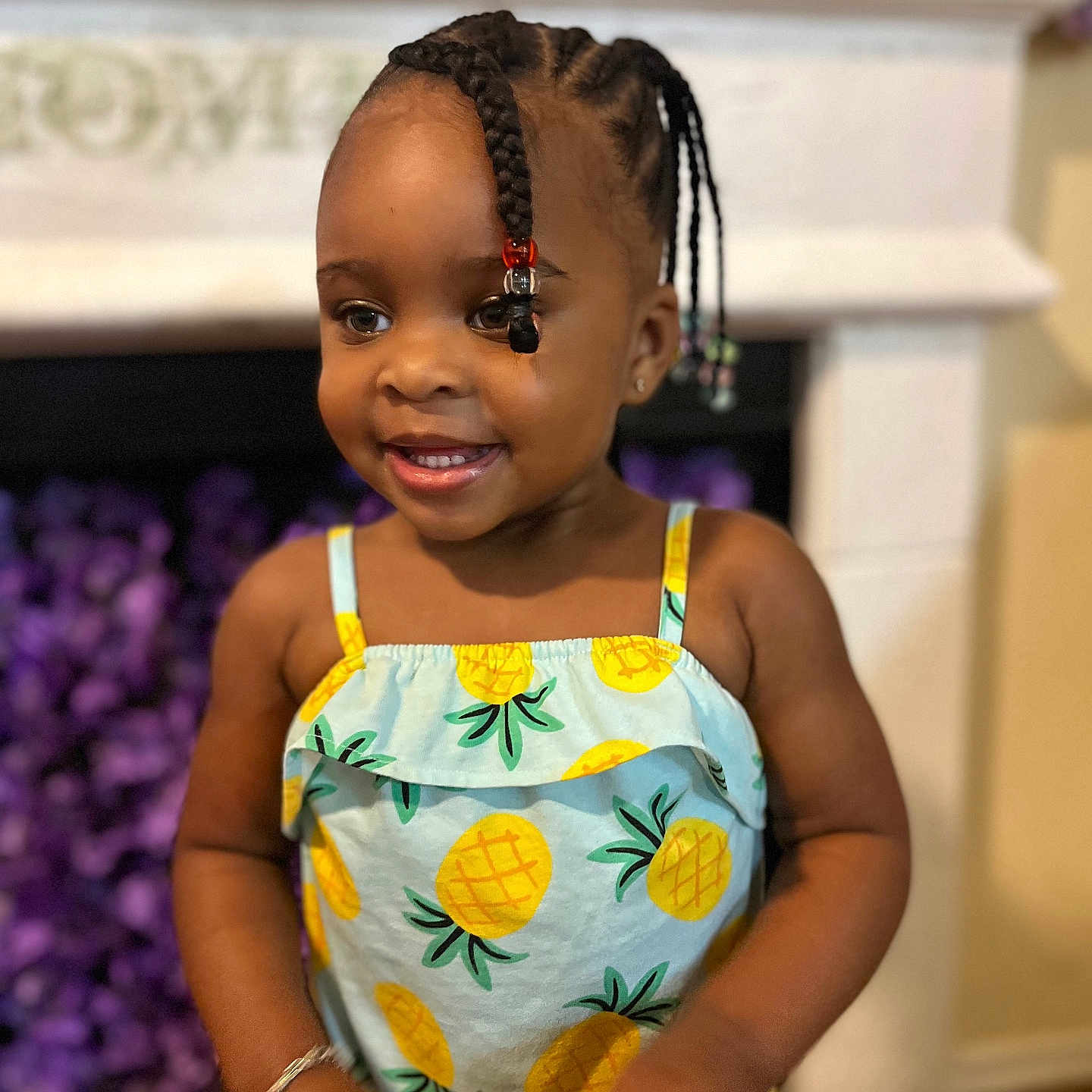 Mariah joined the competition — help win amazing prizes! accessories, bodypart, braid, child, clothing, cornrows, dress, earring, face, female, girl, hair, happy, head, jewelry, person, photography, portrait, purple, smile