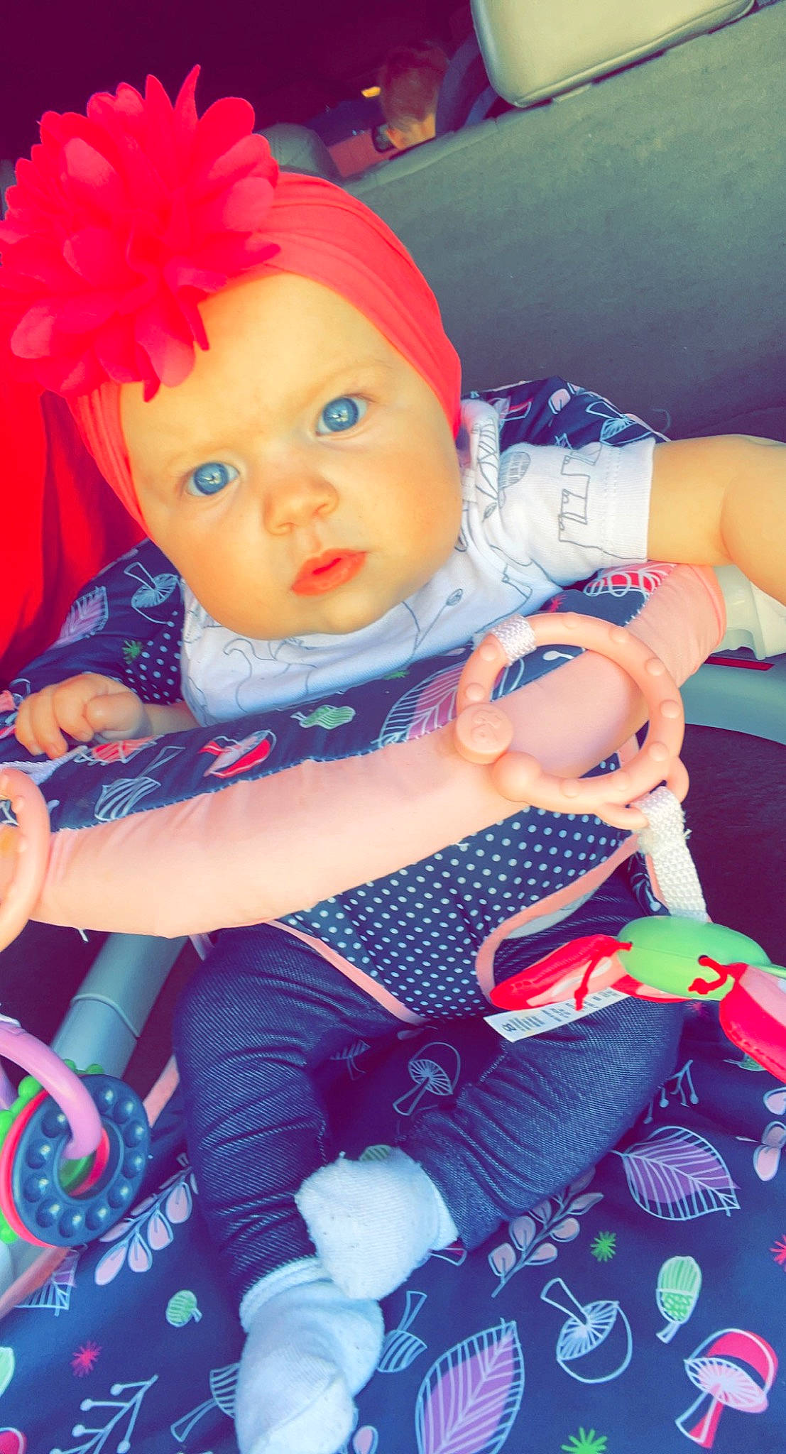 Destiny joined the competition — help win amazing prizes! azure, baby_products, baby_toddler_clothing, blue, cheek, child, doll, electric_blue, fun, happy, hat, headwear, pattern, person, pink, product, purple, red, skin, textile