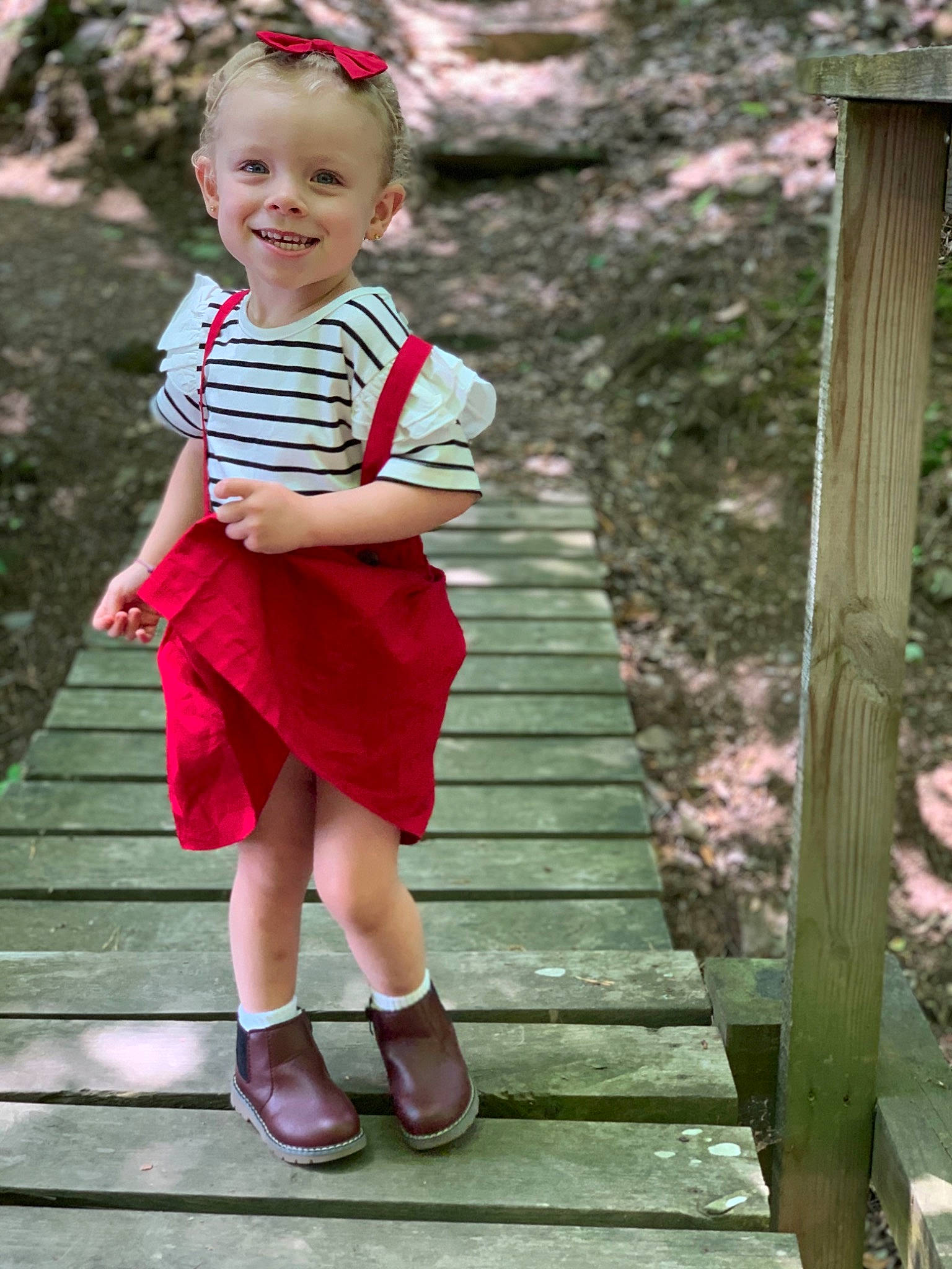 Draven joined the competition — help win amazing prizes! baby_toddler_clothing, child, child_model, dress, footwear, happy, joy, pattern, people, person, photography, pink, plant, red, shoe, smile, spring, standing, toddler, vacation