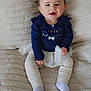 Bernadette joined the competition — help win amazing prizes! baby, child, smiling, sitting, blanket, blue_clothing, tutu, leggings, white_socks, happy, face, infant, cute, indoors, portrait, soft_texture, cozy, small_hearts, toddler, comfortable