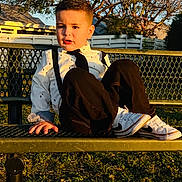 Matthew Bas joined the competition — help win amazing prizes! bench, black_pants, boy, casual, child, daylight, fashion, fence, grass, nike, outdoor, park, portrait, sneakers, sunlight, suspenders, tie, tree, white_shirt, young