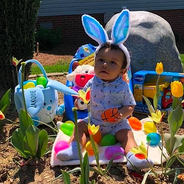 Jakobe joined the competition — help win amazing prizes! adaptation, child, ear, easter, easter_bunny, event, holiday, person, plant, play, rabbits_and_hares, toddler, toy, yard