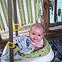 baby, infant, swing, blanket, smile, cheeks, porch, wood, pattern, clothing, seat, happy, child, cute, outdoor, fabric, toy, person, comfort, playtime