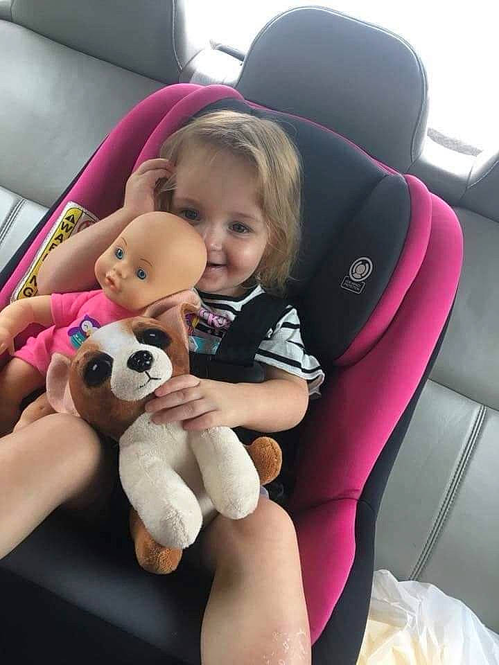 Zaiya is registered to the contest to win money with this photo: auto_part, baby, baby_in_car_seat, car, car_seat, car_seat_cover, child, city_car, fun, lap, nail, person, pink, product, seat_belt, smile, stuffed_toy, teddy_bear, toddler, toy