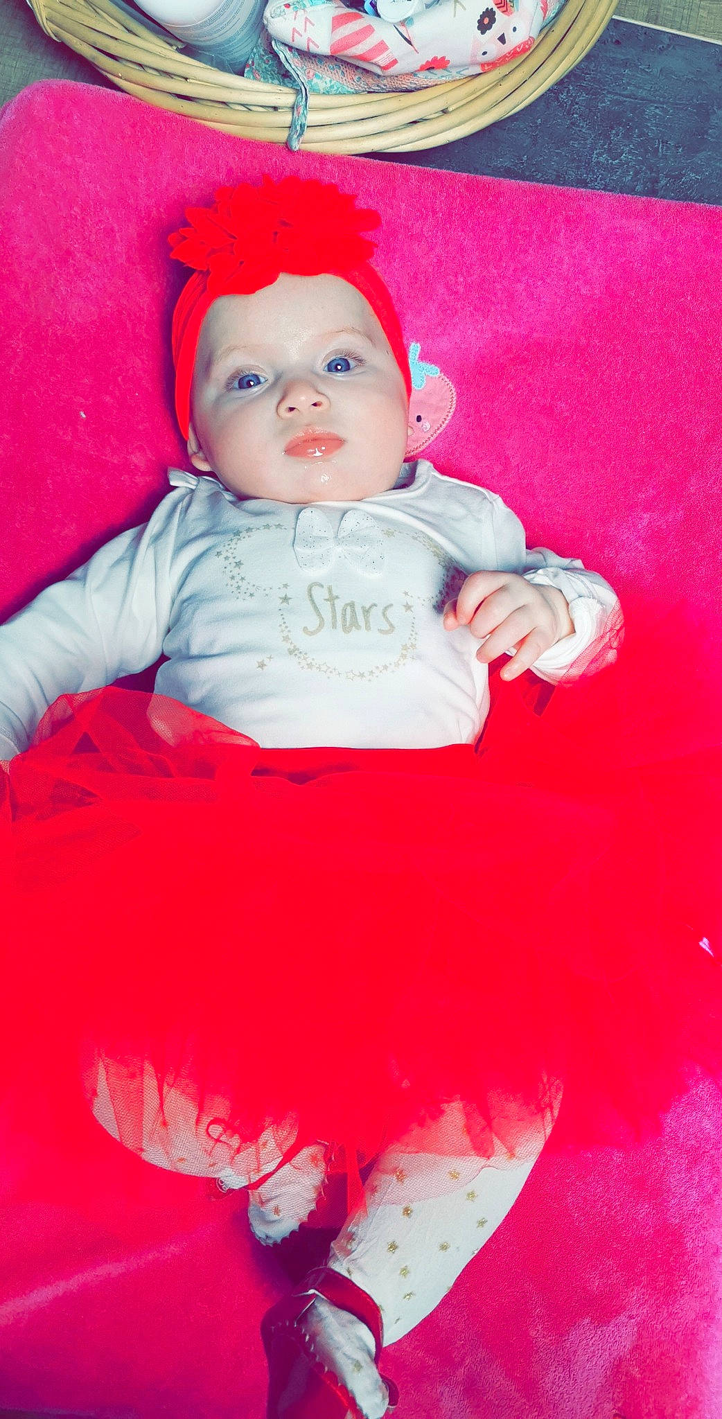 Lilarose participe au concours pour gagner de l'argent avec cette photo : baby, baby_carriage, baby_products, baby_toddler_clothing, cheek, costume_hat, doll, eye, fictional_character, fun, happy, head, headwear, magenta, orange, person, pink, red, sleeve, t_shirt