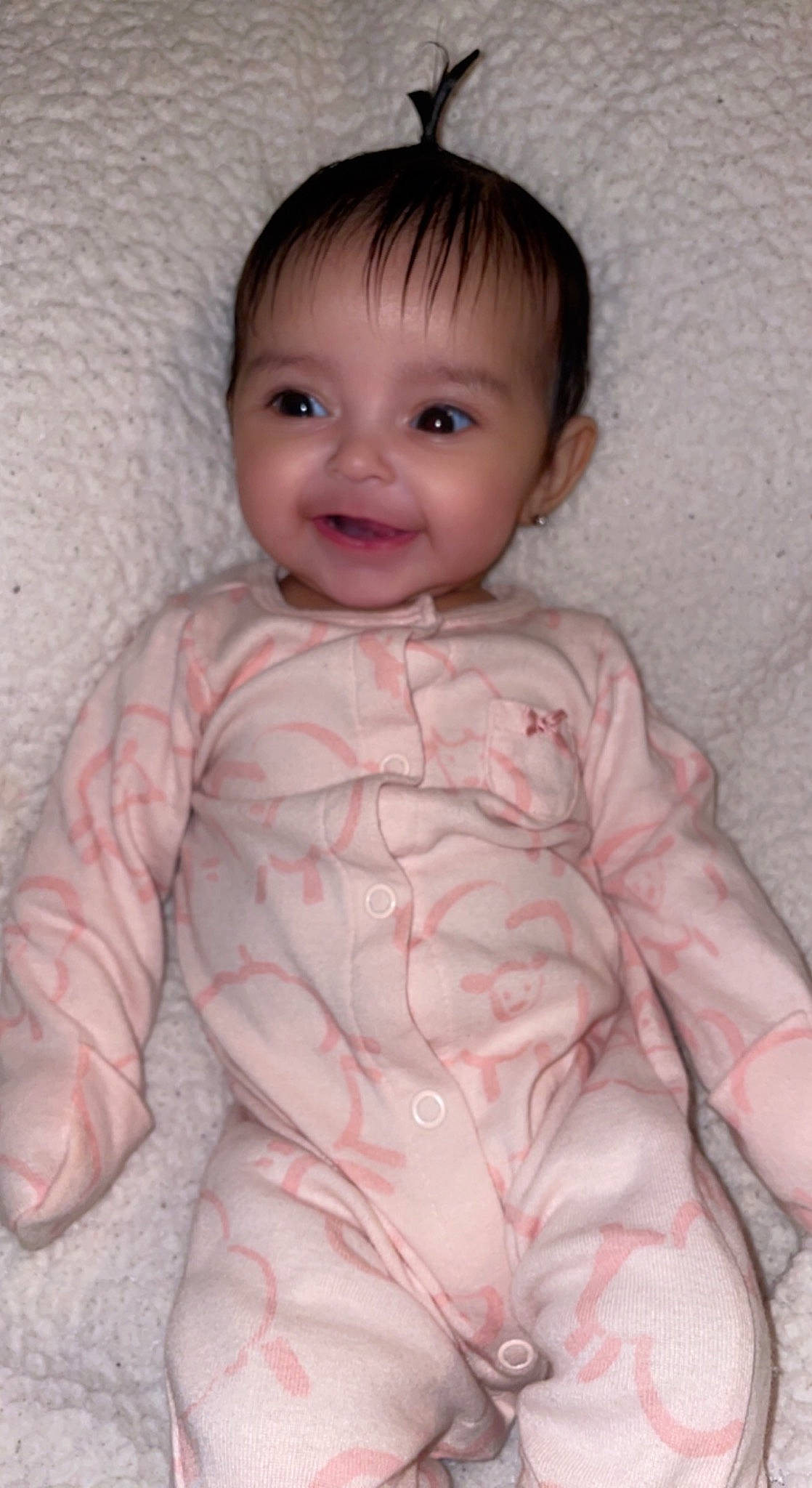 Adelina joined the competition — help win amazing prizes! baby, baby_toddler_clothing, cheek, child, chin, comfort, eye, face, happy, iris, joy, linens, magenta, nose, pattern, peach, person, pink, skin, sleeve