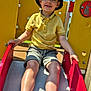 Milo a rejoint le concours — aidez-le/la à gagner de superbes lots ! boy, casual_clothing, child, daytime, fun, happy, hat, kid, outdoor, park, play, playground, recreation, shorts, slide, smile, sneakers, summer, sunny, yellow_shirt