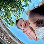 baby, smile, reflection, mirror, outdoor, sky, greenery, grass, face, hands, cute, portrait, nature, child, happy, playful, person, light, daylight, framed
