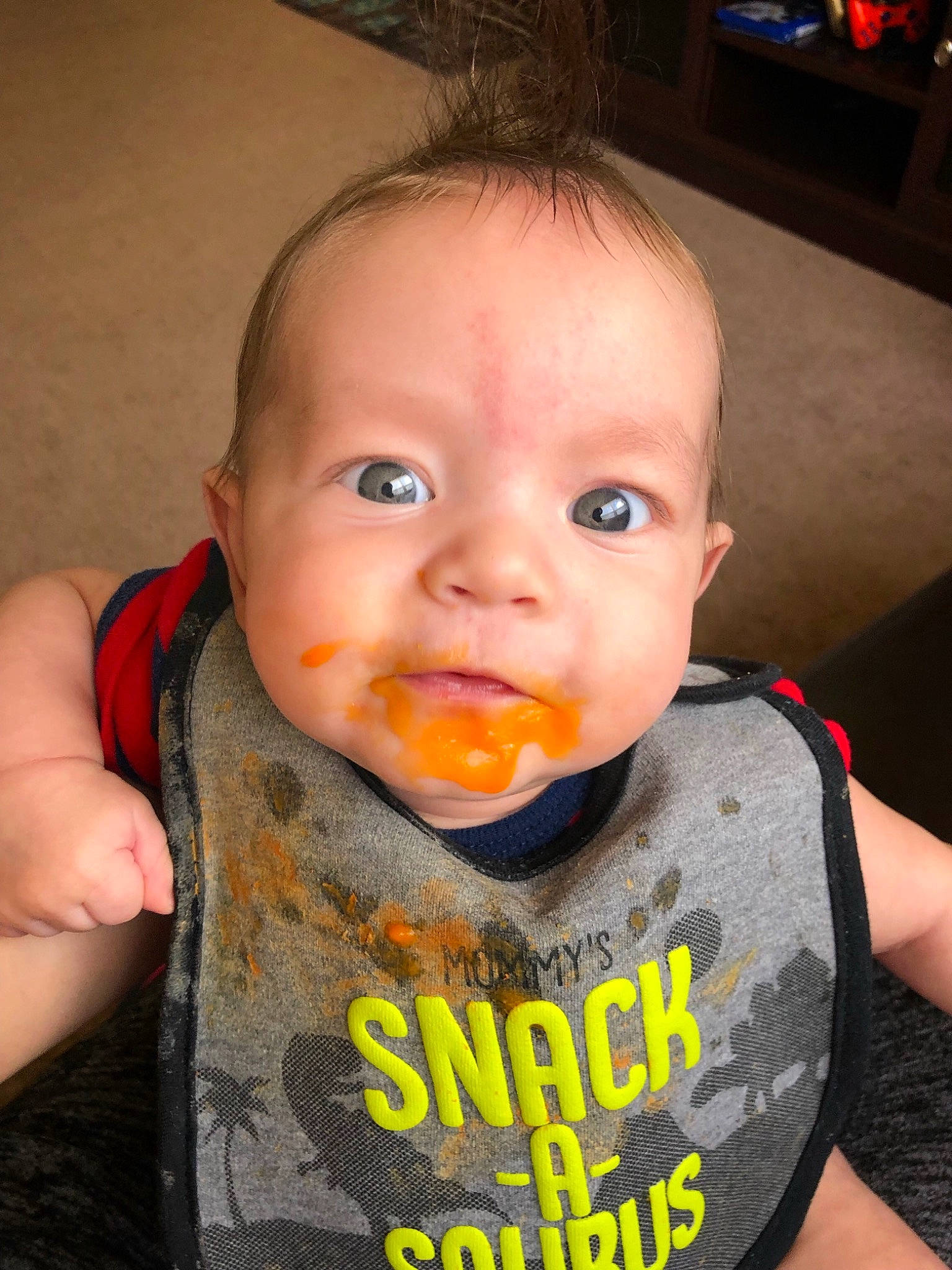 Iker is registered to the contest to win money with this photo: baby, cheek, child, chin, eating, face, food, forehead, head, neck, nose, person, toddler