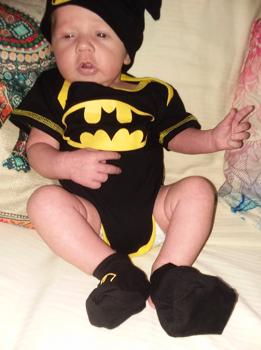 Remington joined the competition — help win amazing prizes! child, costume, finger, fun, headgear, infant, leg, material, person, plush, product, smile, stuffed_toy, textile, toddler, toy, yellow