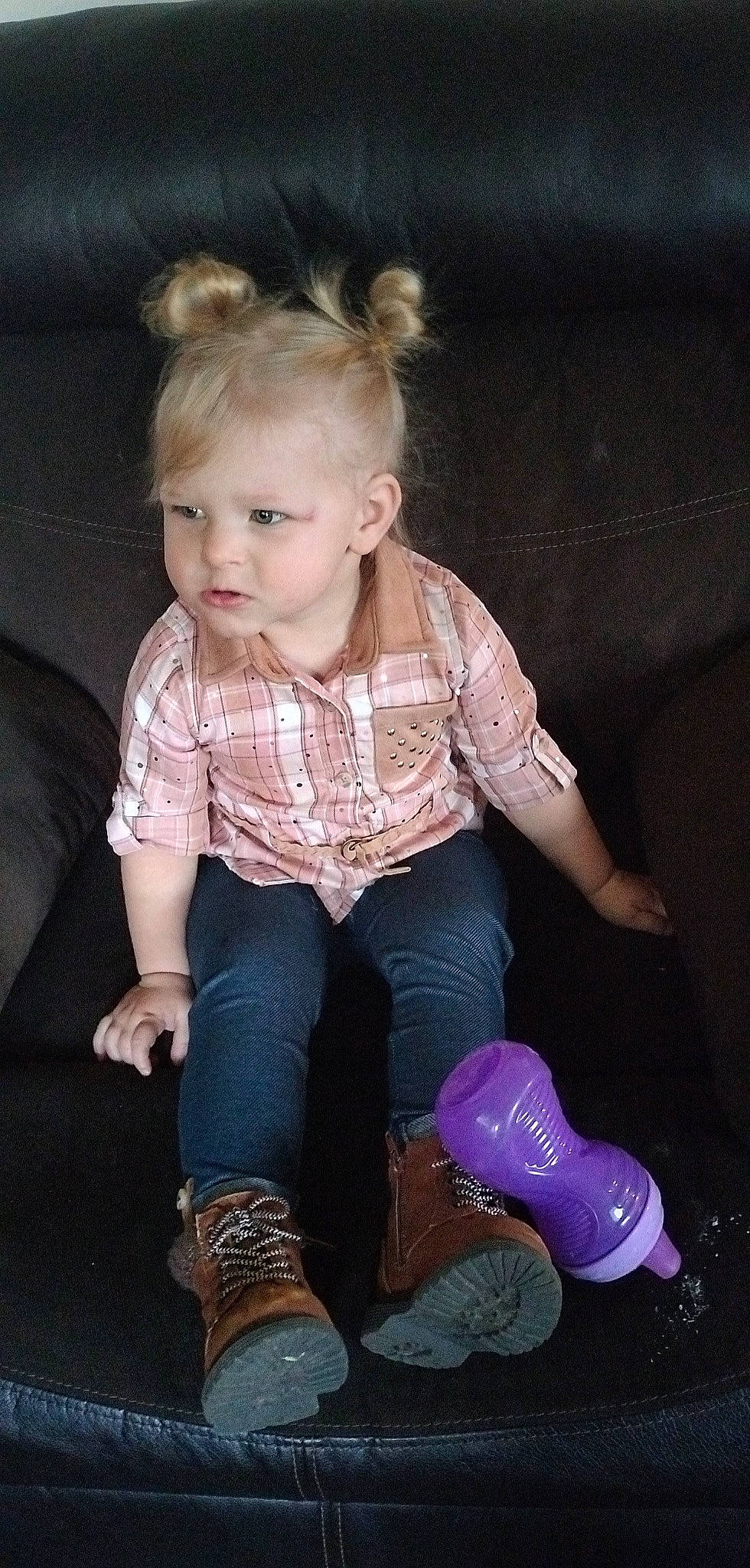 Raelynn joined the competition — help win amazing prizes! baby_toddler_clothing, black, cheek, cool, eye, face, flash_photography, hair, happy, head, iris, jeans, leg, person, pink, purple, shoe, skin, sleeve, sneakers