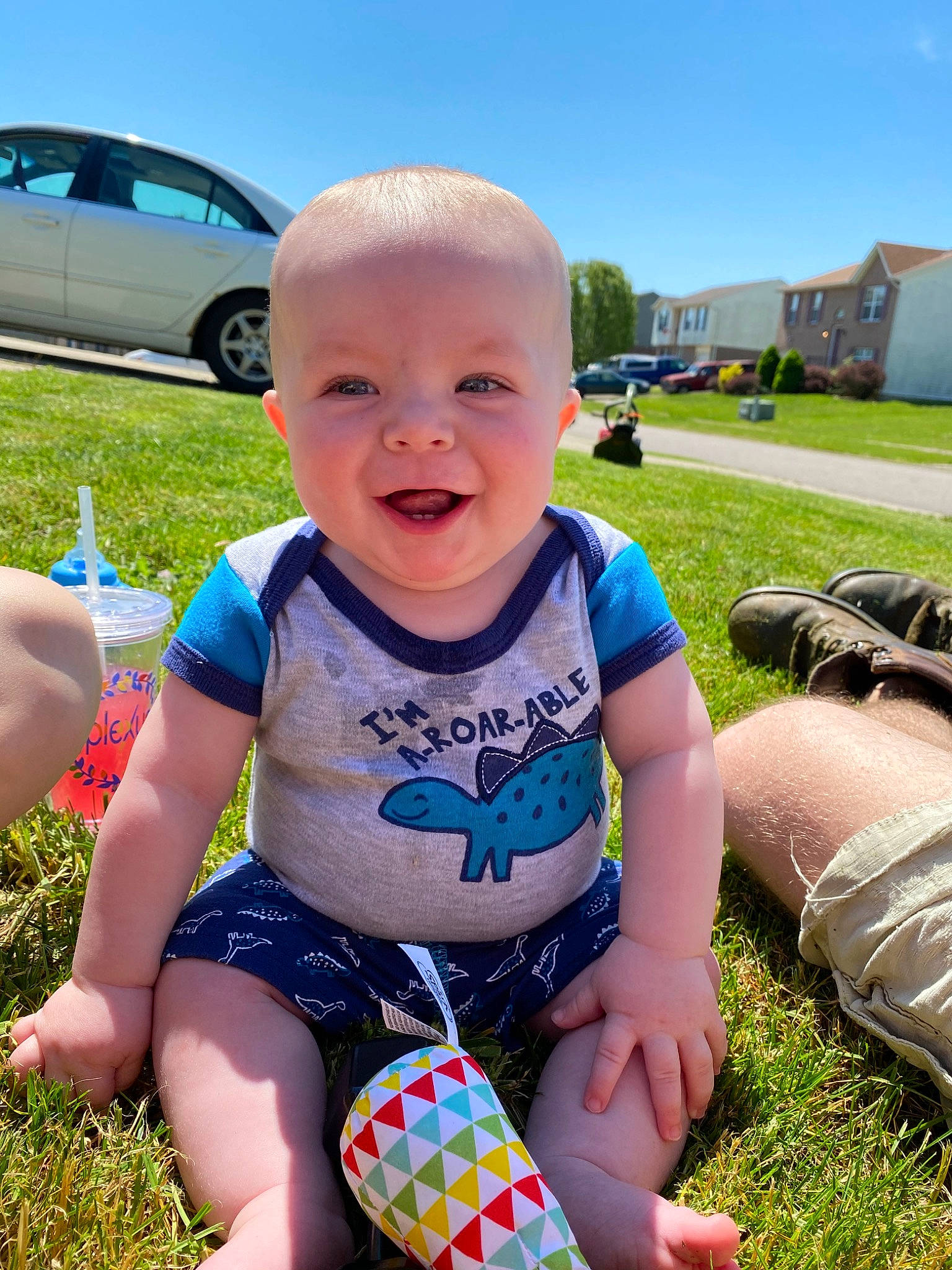 Mitchell joined the competition — help win amazing prizes! baby, child, eye, fun, grass, grass_family, human_leg, lawn, leg, meadow, people, person, plant, play, recreation, sitting, skin, summer, toddler, vacation