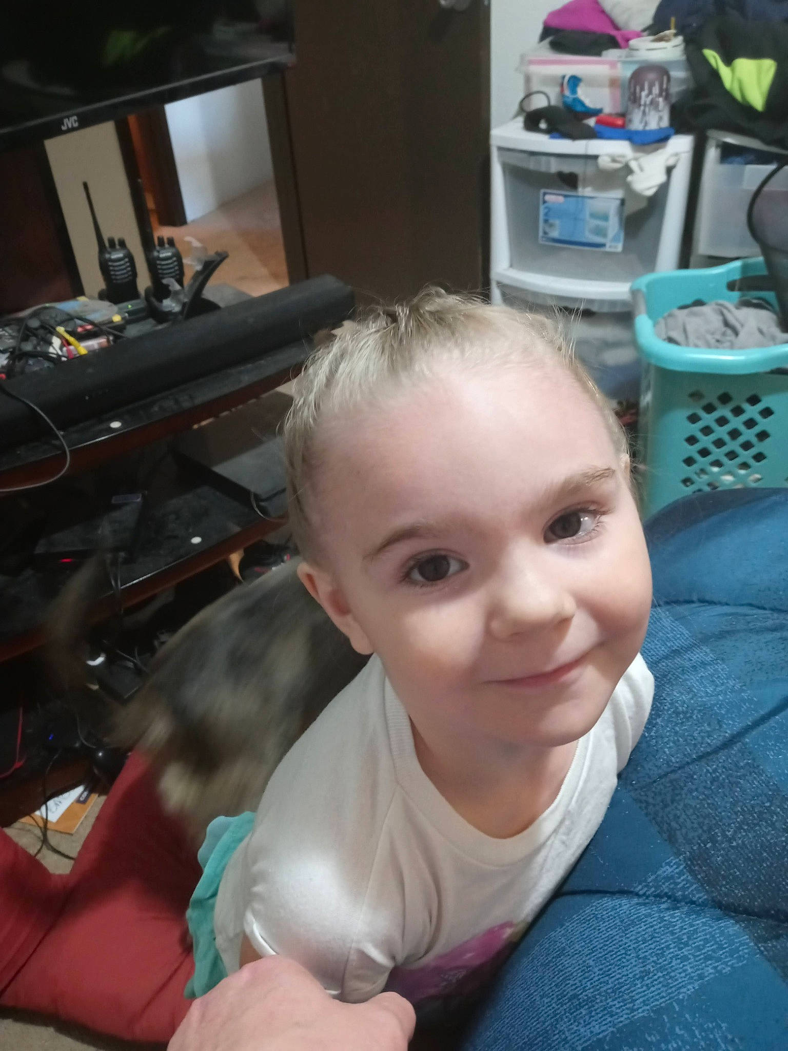 Breanna joined the competition — help win amazing prizes! baby, baby_toddler_clothing, chair, cheek, child, ear, eyelash, fun, gesture, happy, iris, joy, kitchen_appliance, nail, person, room, sitting, skin, smile, t_shirt