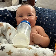Papalovy joined the competition — help win amazing prizes! baby, blanket, bottle, child, comfort, cozy, cute, face, feeding, hand, happy, indoor, infant, milk, nursing, pillow, resting, smiling, soft_texture, star_pattern