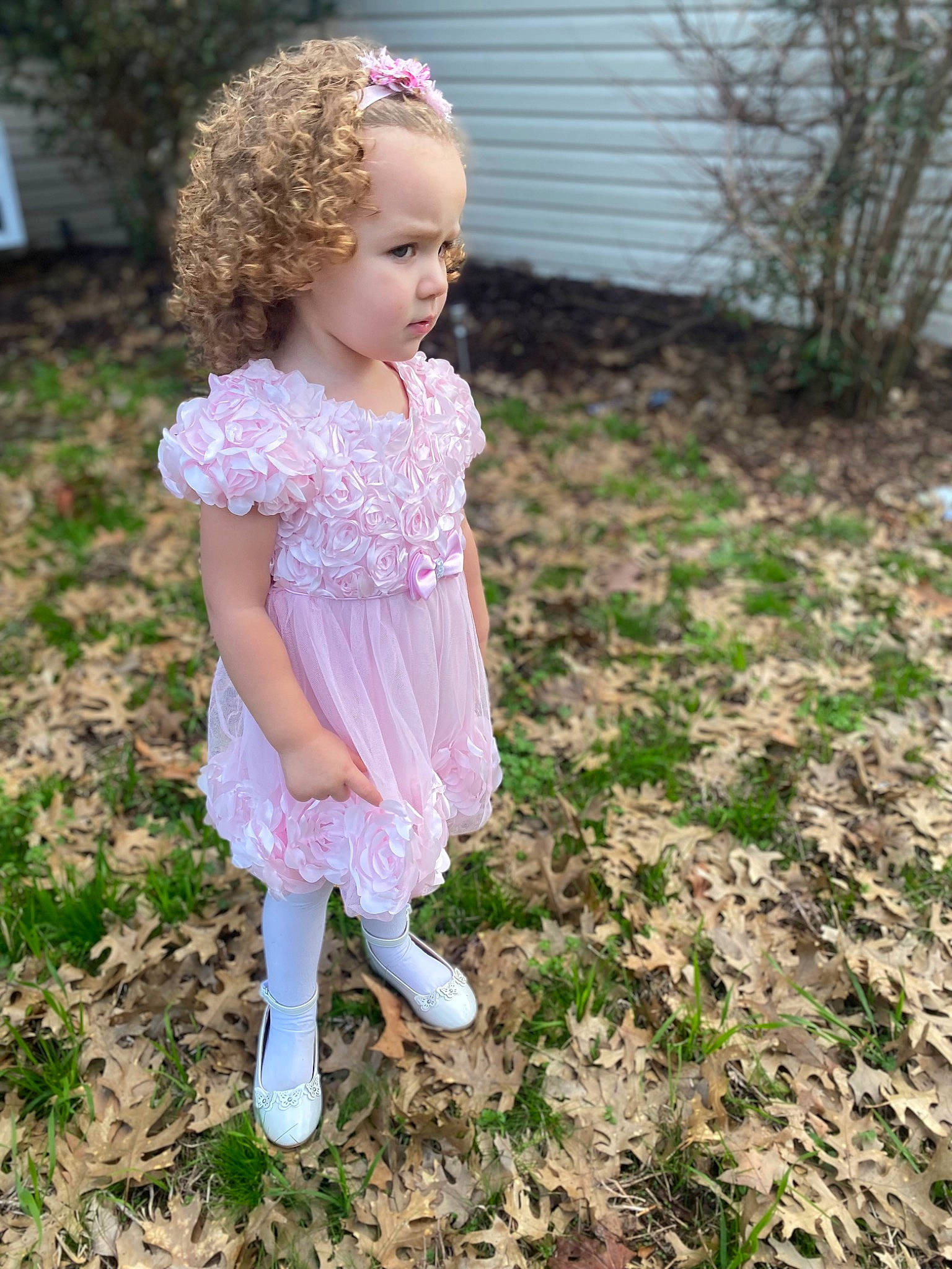 Bryleigh joined the competition — help win amazing prizes! baby_toddler_clothing, blond, brown_hair, child, day_dress, dress, eye, fawn, garden, grass, magenta, pattern, people_in_nature, person, pink, plant, sleeve, soil, toddler, tree