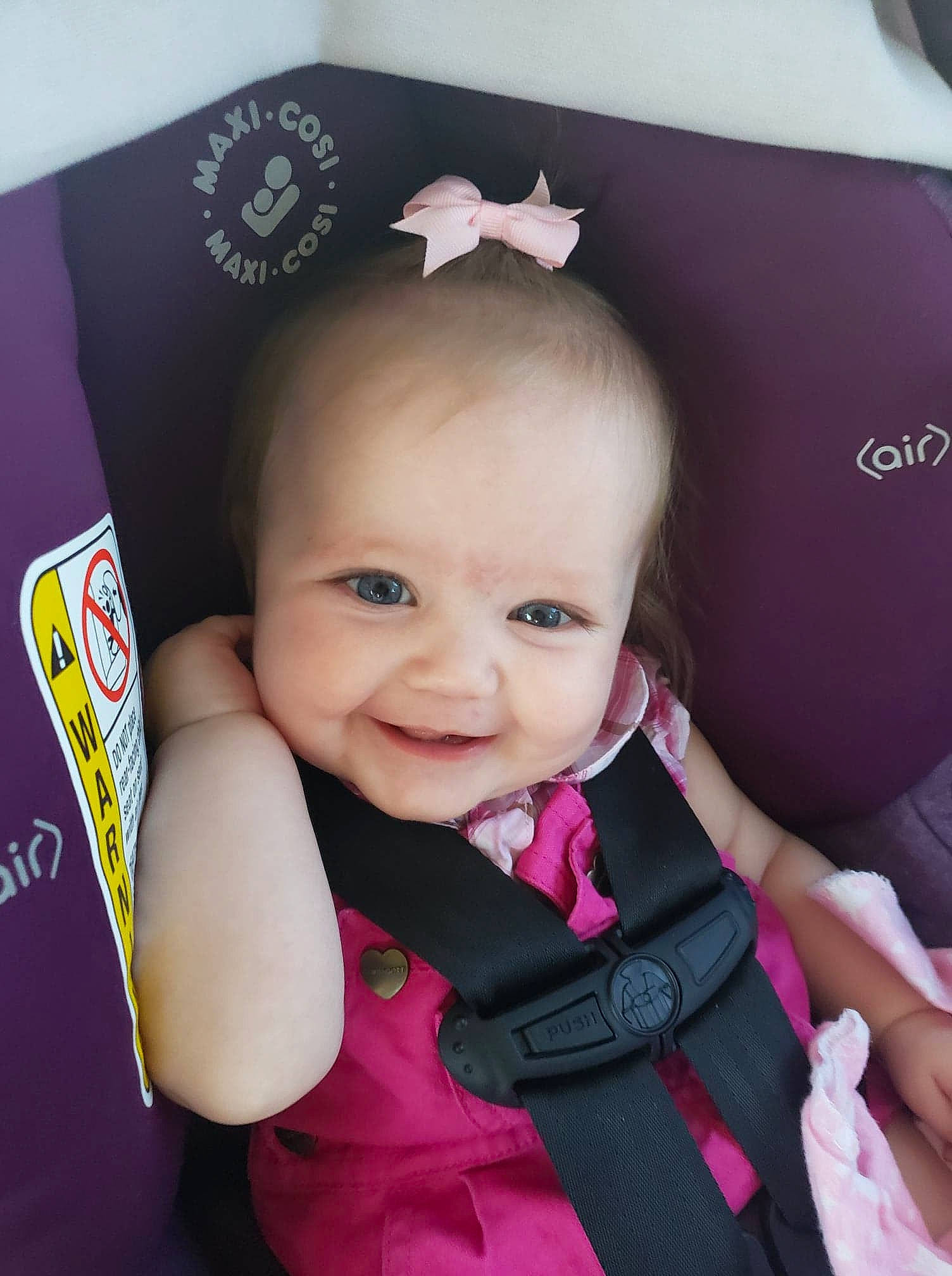 Charlotte joined the competition — help win amazing prizes! baby, baby_toddler_clothing, beauty, cheek, child, eyebrow, facial_expression, fashion_accessory, happy, joy, magenta, material_property, person, pink, product, purple, skin, sleeve, smile, toddler