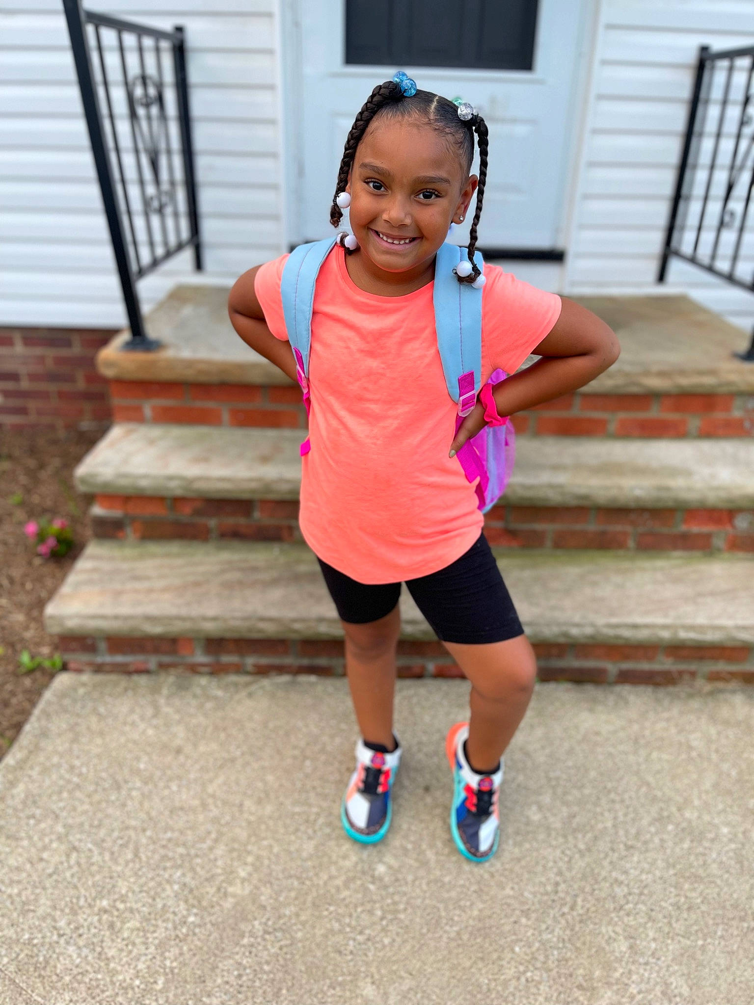 Demi joined the competition — help win amazing prizes! active_pants, baby_toddler_clothing, chin, door, dress, eye, face, hair, happy, house, joy, knee, neck, person, pink, shorts, shoulder, sleeve, smile, sportswear