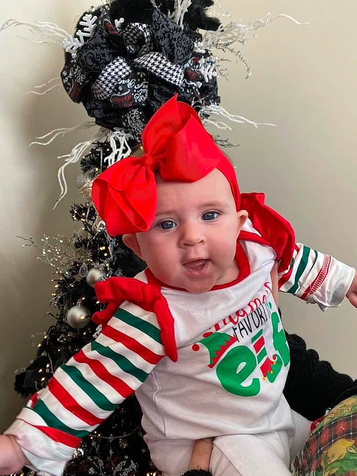 Catherine is registered to the contest to win money with this photo: baby, baby_toddler_clothing, cap, carmine, christmas_decoration, christmas_eve, christmas_ornament, costume, costume_hat, event, fashion_accessory, fictional_character, happy, hat, head, headwear, holiday, person, red, sleeve