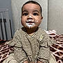 Wahenoor joined the competition — help win amazing prizes! baby, blanket, bracelet, child, closeup, cream, cute, face, furniture, hands, happy, indoor, infant, messy, pattern, portrait, room, sitting, smile, striped_clothing