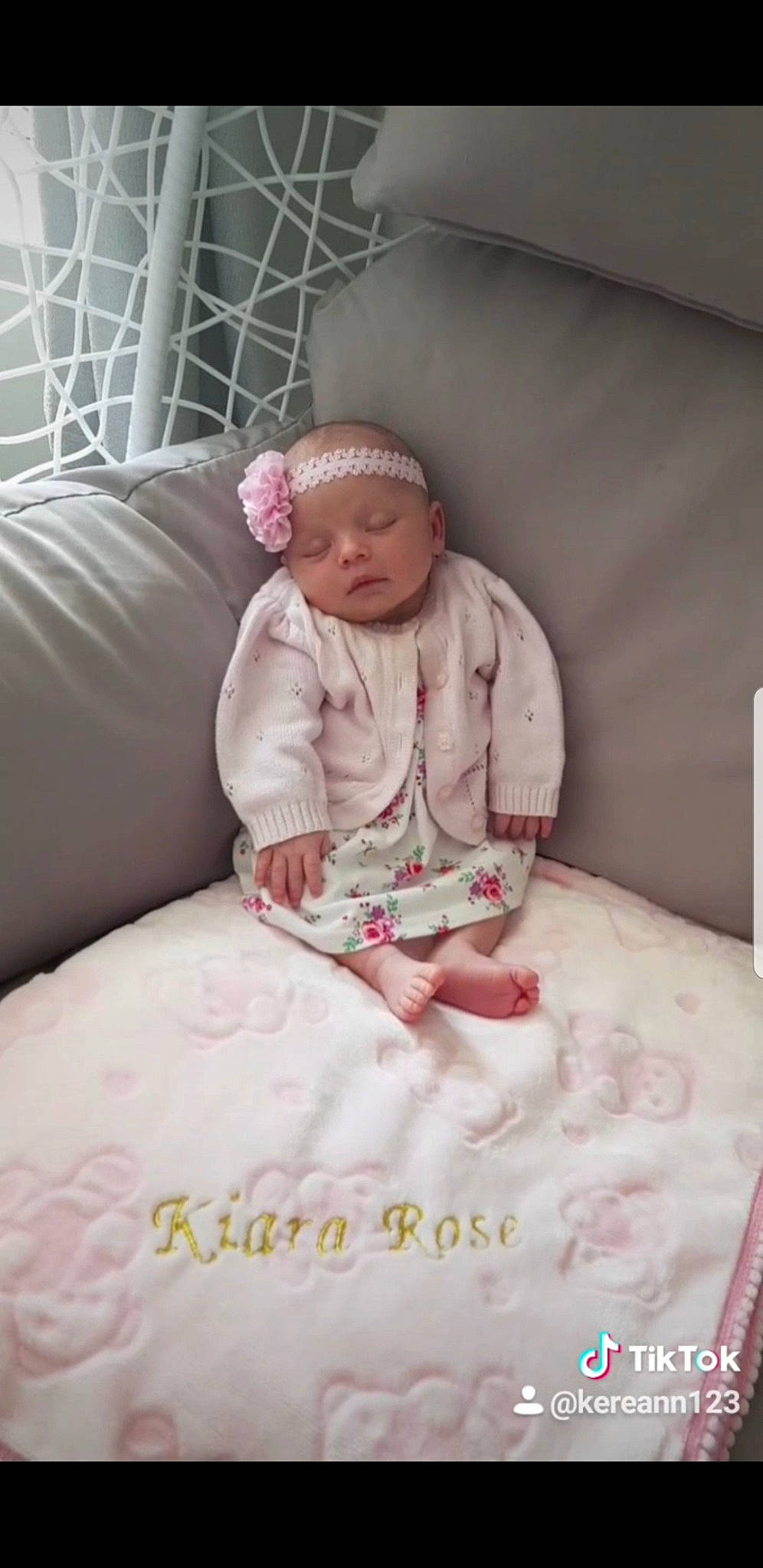 Kiara is registered to the contest to win money with this photo: baby, bed, bed_sheet, bedding, bedtime, child, comfort, furniture, headwear, linens, person, photograph, pink, room, sitting, textile, toddler