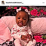 baby, infant, child, smile, tongue_out, hair_bows, onesie, pajamas, blanket, floral_pattern, leopard_print, pink, pillow, bed, portrait, instagram_screenshot, social_media_ui, story_circles, profile_picture, home_icon