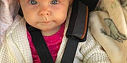 Kaylee joined the competition — help win amazing prizes! baby, baby_girl, blanket, car_seat, child, closeup, clothing, comfort, cute, face, headwear, indoor, infant, looking_at_camera, pink_bow, portrait, safety_harness, seat, toy, warm