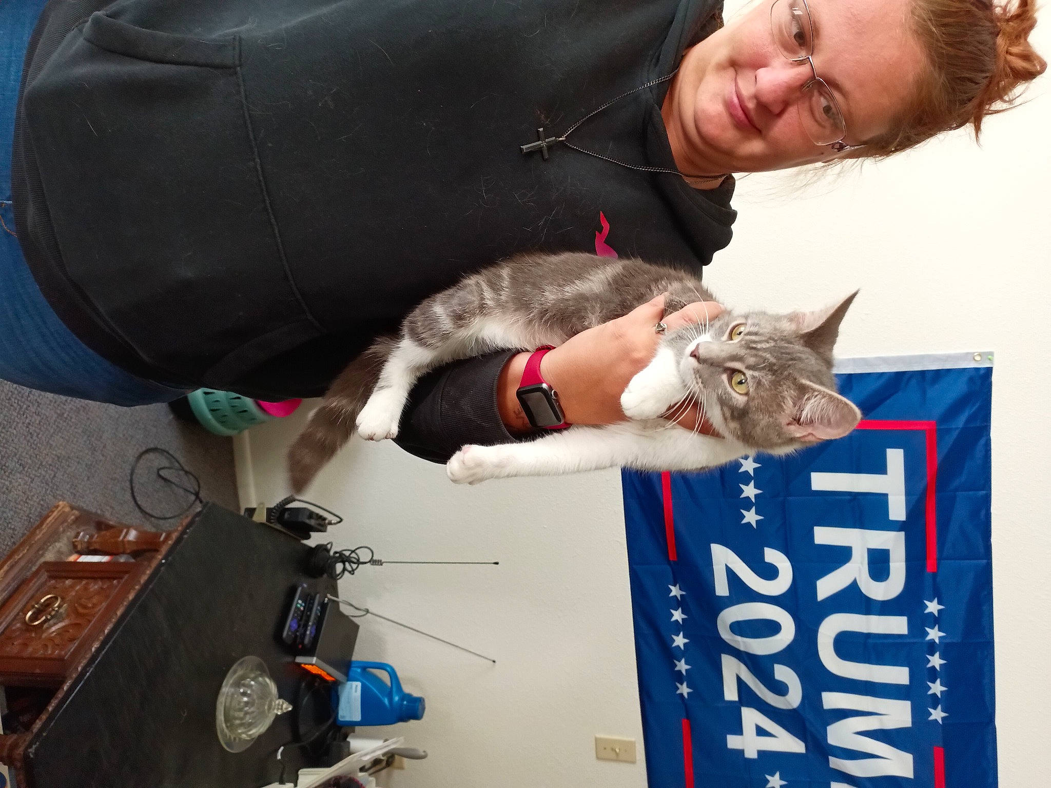 Angle is registered to the contest to win money with this photo: bag, carnivore, cat, domestic_short_haired_cat, fashion_accessory, felidae, fur, gesture, happy, hug, photo_caption, small_to_medium_sized_cats, smile, whiskers