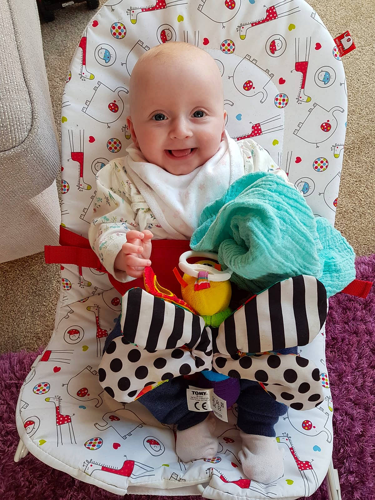 Darcey joined the competition — help win amazing prizes! baby, baby_products, baby_toddler_clothing, baby_toys, child, head, person, play, sitting, toddler