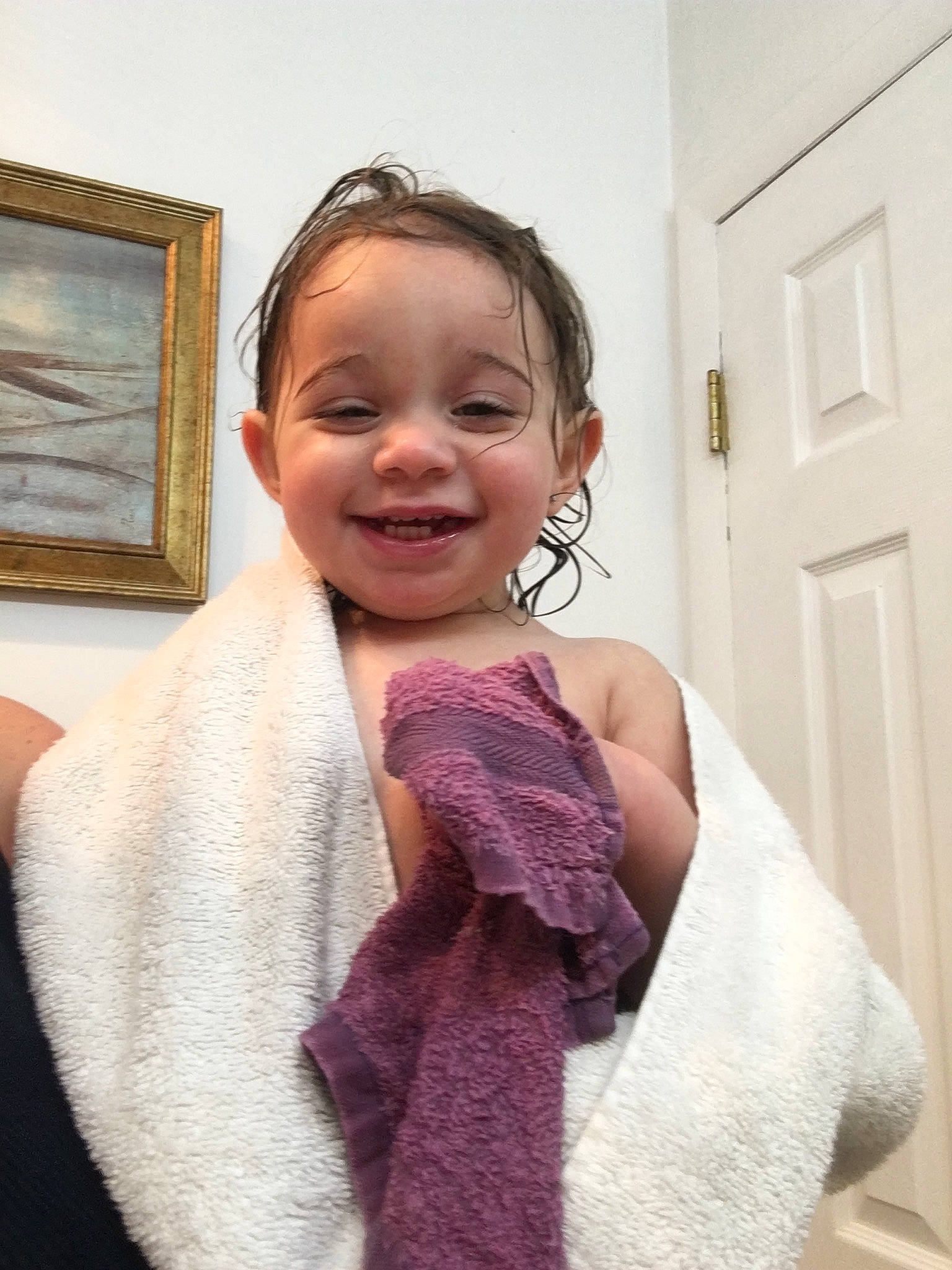 Adelina Marie is registered to the contest to win money with this photo: child, fashion_accessory, fur, head, joy, knitting, neck, outerwear, person, pink, purple, scarf, shawl, stole, textile, toddler, wool, wrap