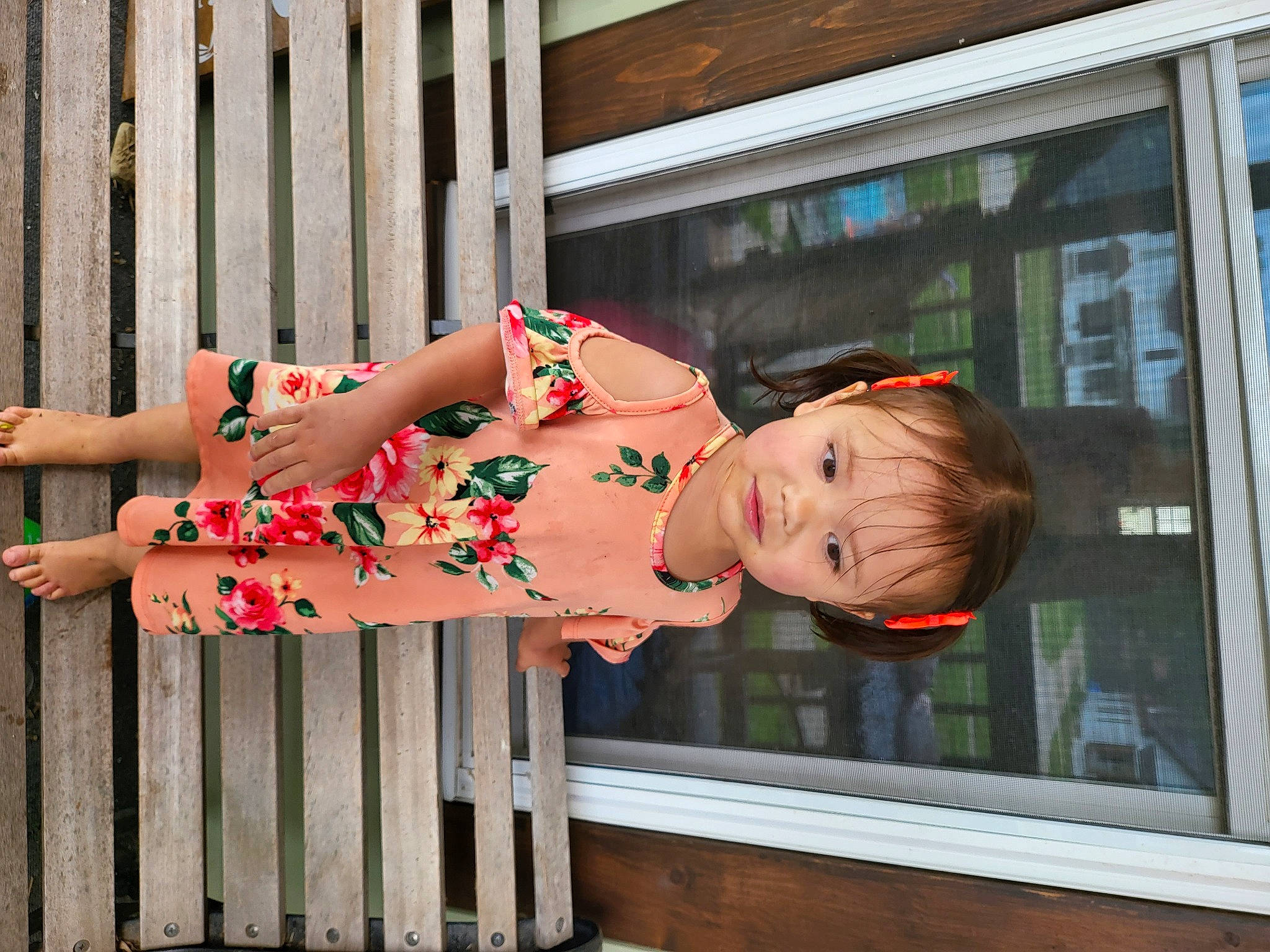 Ivory joined the competition — help win amazing prizes! baby_toddler_clothing, building, day_dress, dress, fashion_design, human_leg, leisure, magenta, orange, pattern, person, pink, plant, red, sleeve, thigh, toddler, tree, waist, window