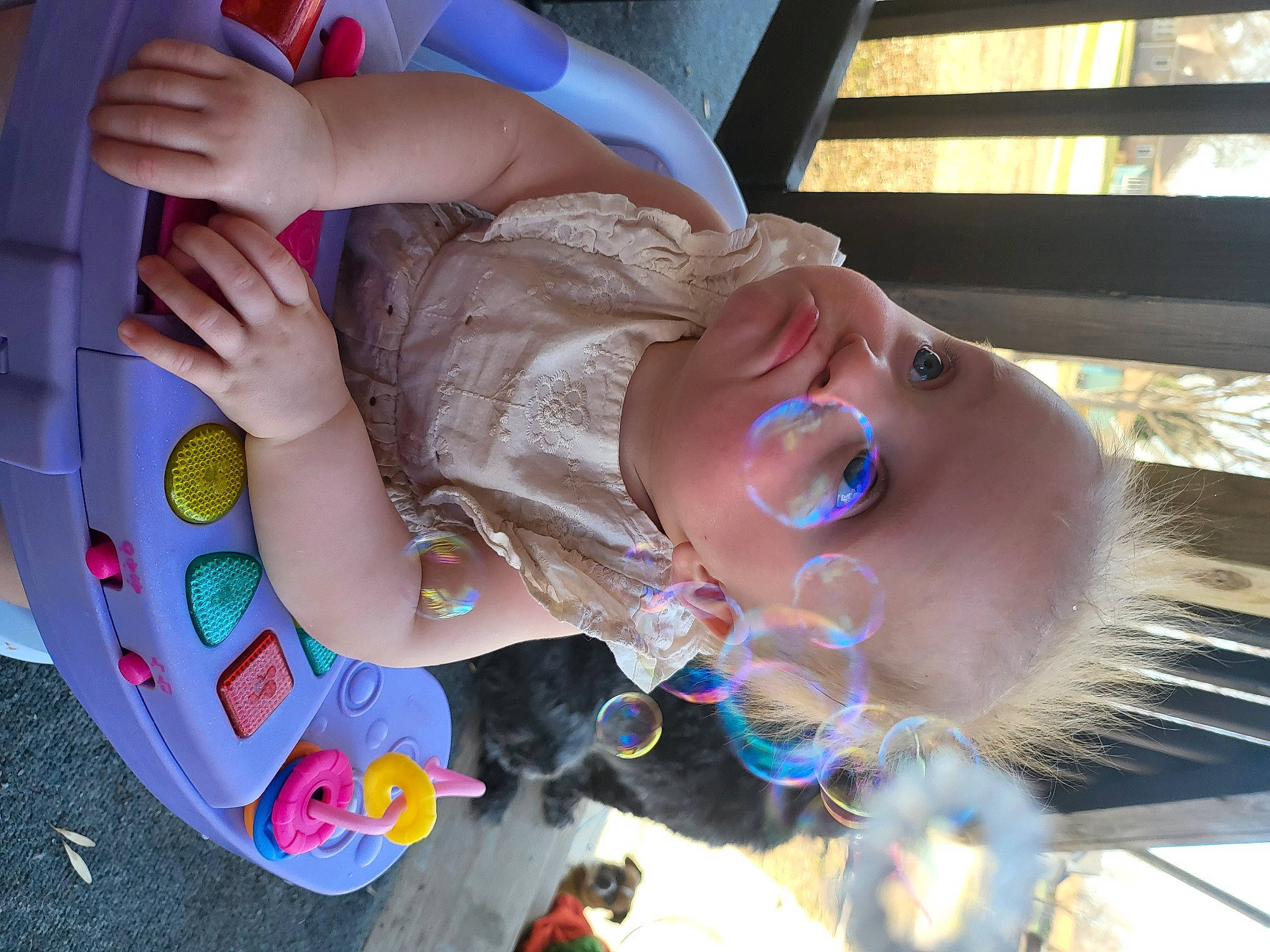 Billie is registered to the contest to win money with this photo: baby, baby_toddler_clothing, child, circle, electric_blue, fun, happy, hat, leisure, mouth, person, smile, toddler, vacation