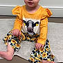 Brynlee is registered to the contest to win money with this photo: toddler, child, baby, sitting, yellow_clothing, cow_graphic, sunflower_pattern, pants, long_sleeve, barefoot, indoor, medical_table, curious, portrait, face, person, cute, young_child, light_skin, short_hair