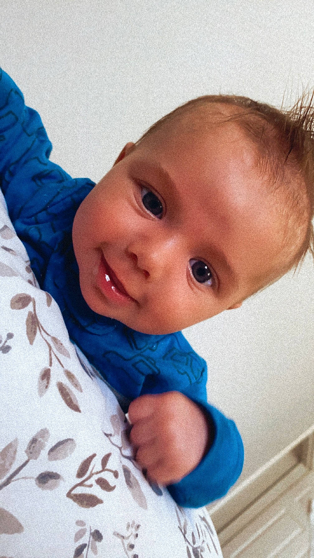 Colter joined the competition — help win amazing prizes! azure, baby, baby_toddler_clothing, cheek, child, comfort, electric_blue, eye, eyebrow, eyelash, happy, iris, linens, lip, nose, person, skin, sleeve, smile, toddler