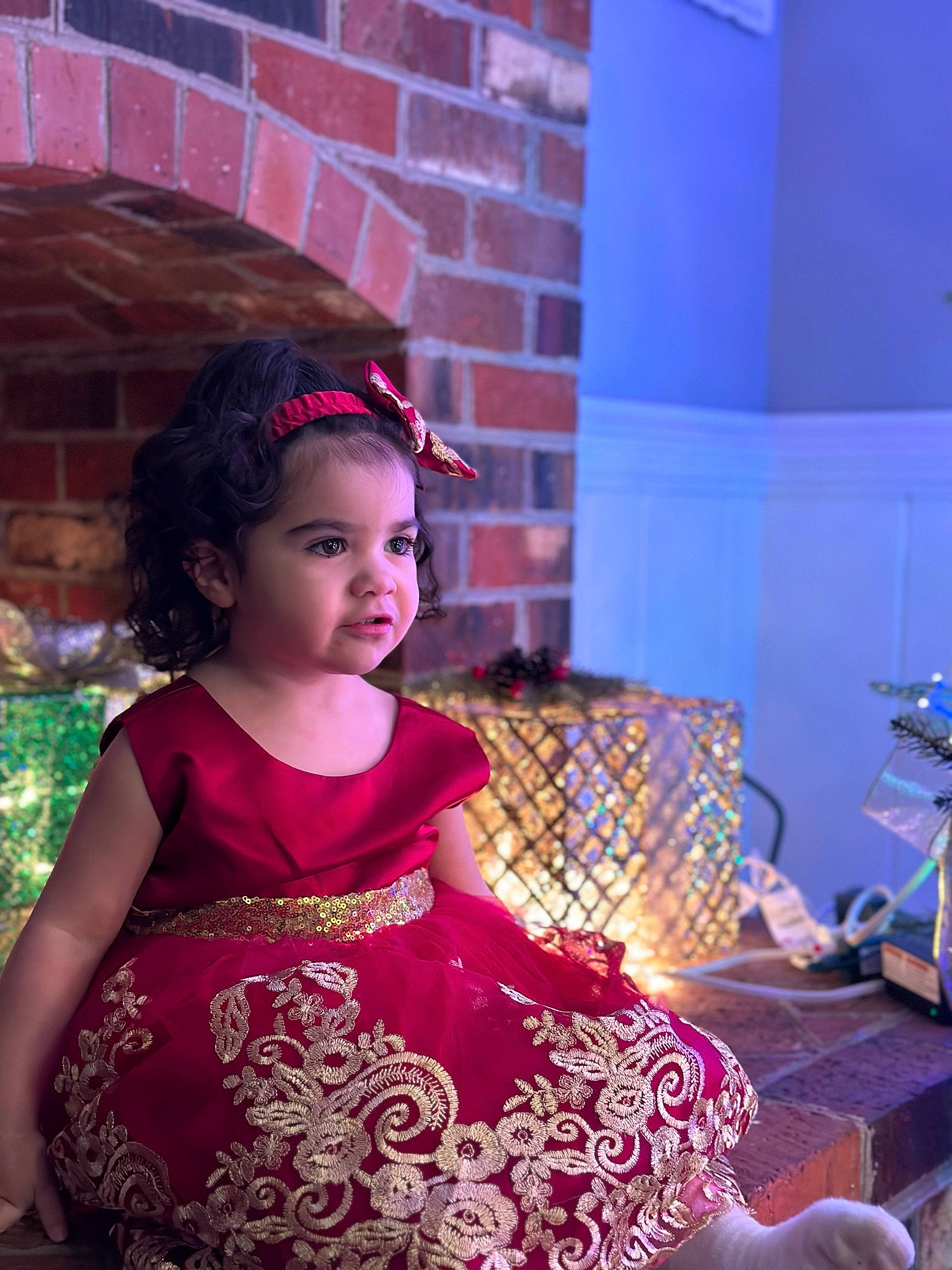 Solana joined the competition — help win amazing prizes! brick, brickwork, child, embellishment, event, fashion_design, flash_photography, flooring, formal_wear, fun, happy, leisure, magenta, pattern, person, pink, purple, room, sitting, toddler