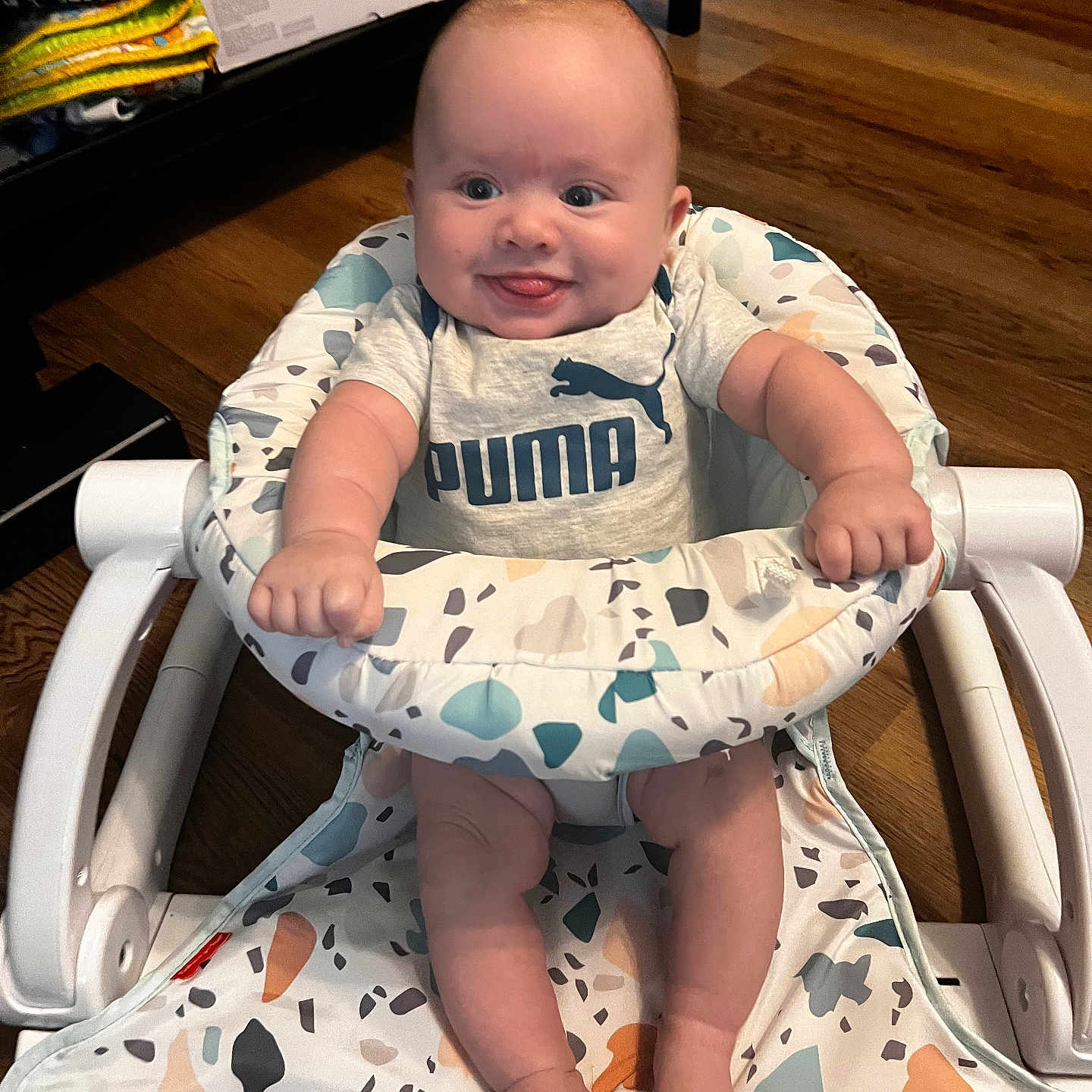 Elias joined the competition — help win amazing prizes! accessories, baby, chair, clothing, cushion, dress, face, furniture, happy, hardwood, head, homedecor, newborn, person, photography, portrait, sitting, smile, t_shirt, wood