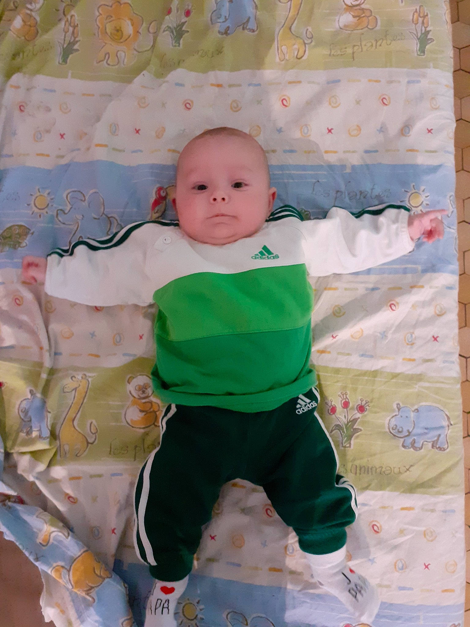 Mathias participe au concours pour gagner de l'argent avec cette photo : baby, child, green, linens, person, textile, toddler