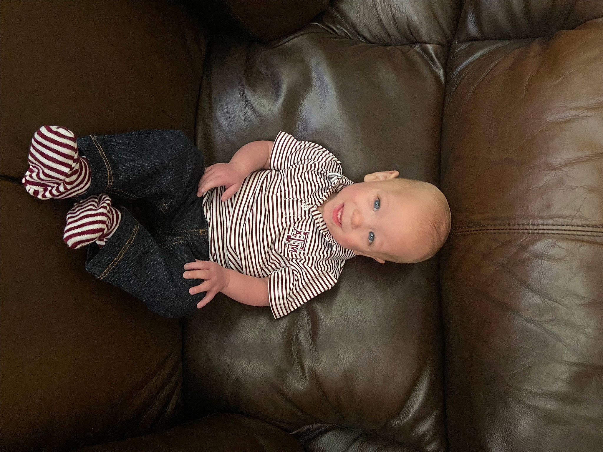 Grant joined the competition — help win amazing prizes! baby, baby_toddler_clothing, child, comfort, couch, finger, flash_photography, hat, head, human_leg, knee, lap, leg, person, room, sitting, sleeve, sock, thigh, toddler