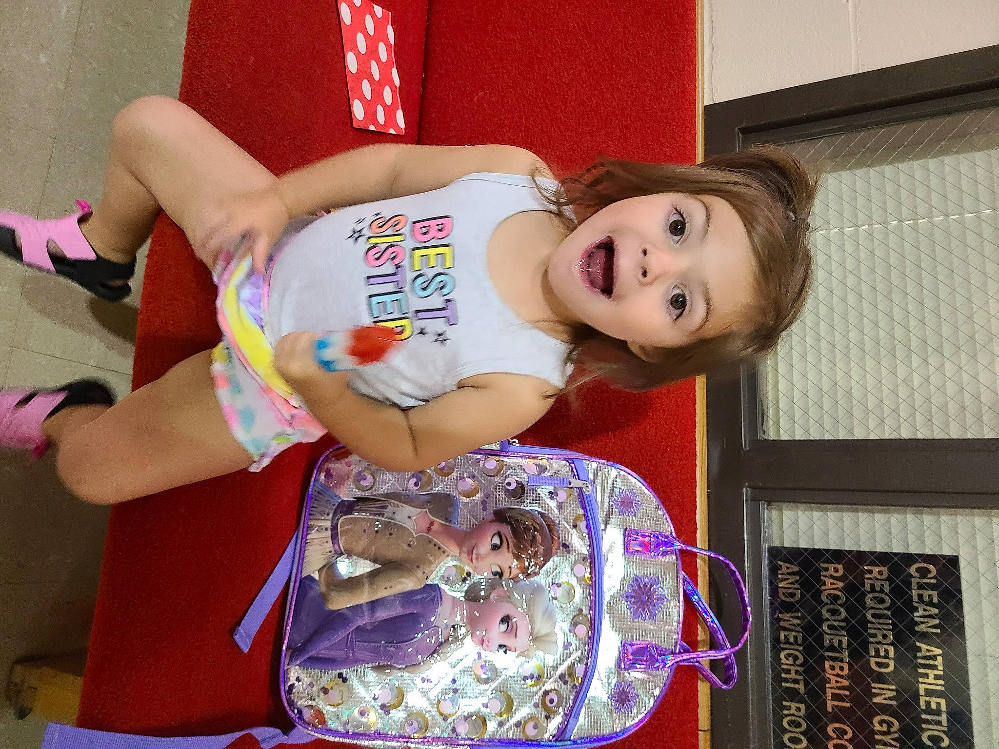 Houston is registered to the contest to win money with this photo: abdomen, arm, chest, child, elbow, eyelash, fashion_design, flesh, fun, happy, human_leg, knee, magenta, organ, pattern, person, room, smile, surprise, thigh