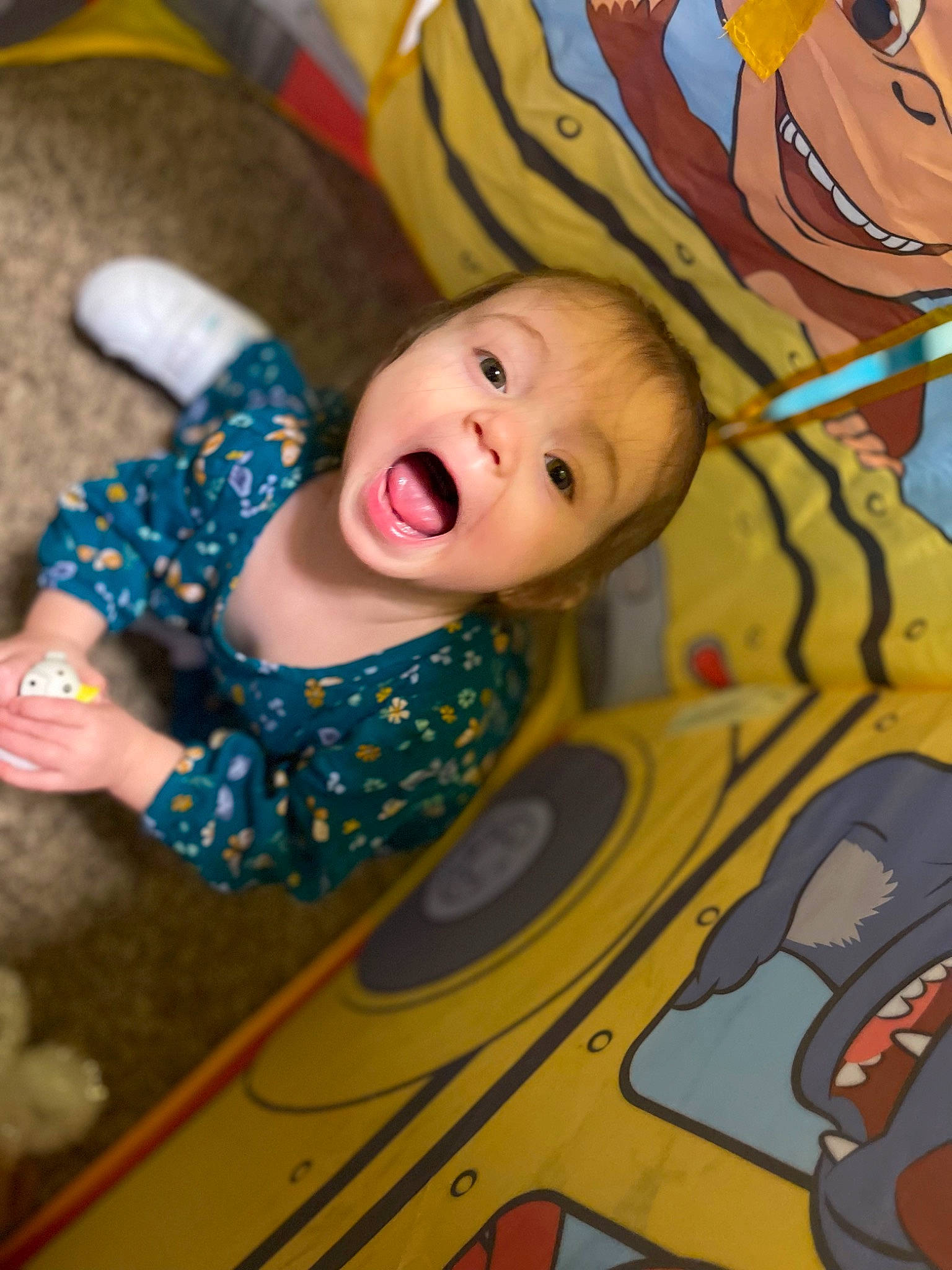 Tymber joined the competition — help win amazing prizes! baby, baby_toddler_clothing, cheek, eye, facial_expression, fun, happy, head, iris, leisure, mouth, organ, pattern, person, product, skin, smile, surprise, textile, toddler