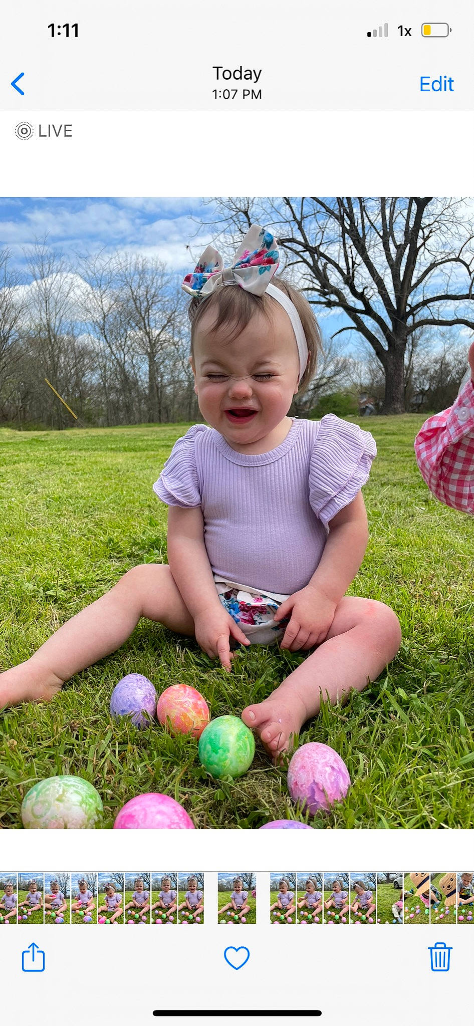 Paisley is registered to the contest to win money with this photo: baby_toddler_clothing, ball, easter, fun, grass, green, happy, leaf, leisure, nature, people_in_nature, person, photograph, plant, recreation, sky, smile, sports_equipment, sports_toy, toddler