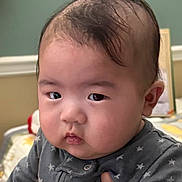 Daniel is registered to the contest to win money with this photo: baby, child, face, portrait, indoor, clothing, star_pattern, cute, expression, head, skin, person, infant, young_child, human, eyes, mouth, hair, cheeks, sitting