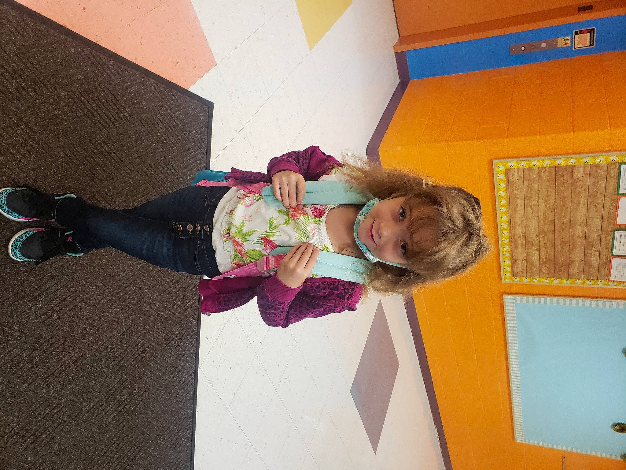 Miracle is registered to the contest to win money with this photo: ceiling, child, flooring, fun, happy, joy, magenta, person, room, sock, toddler, visual_arts, walking_shoe, wood